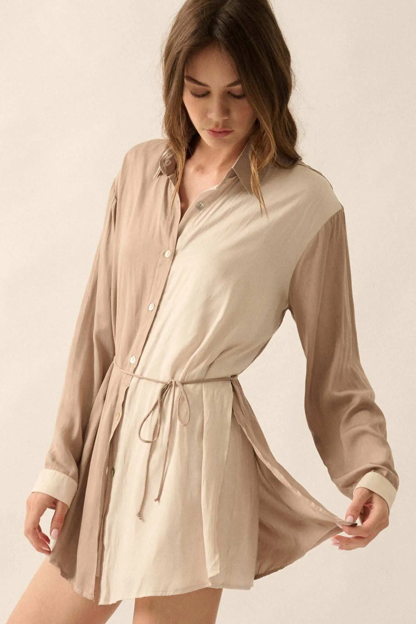Double Shift Two-Tone Matte Satin Shirt Romper - Image 26