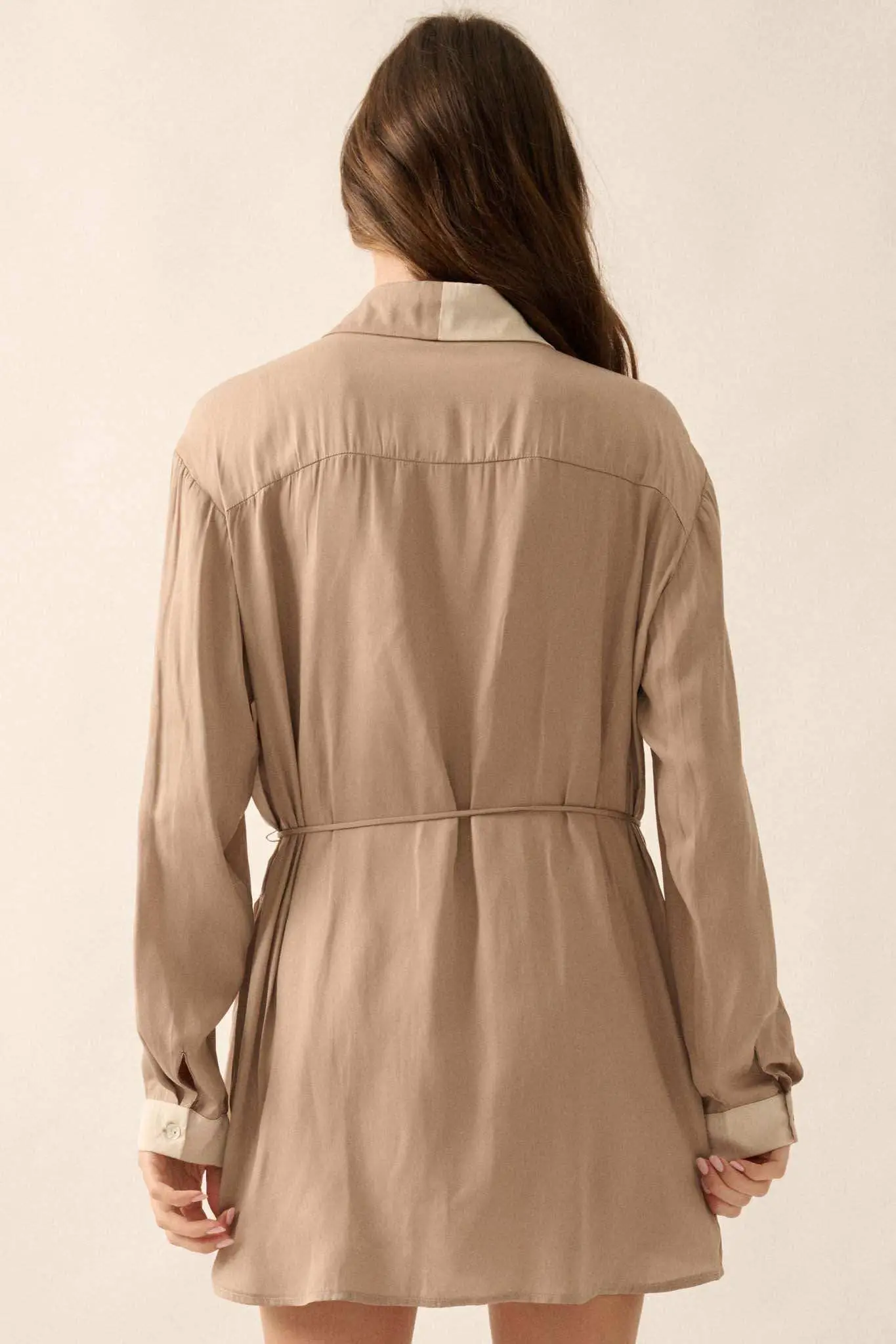 Double Shift Two-Tone Matte Satin Shirt Romper - Image 27