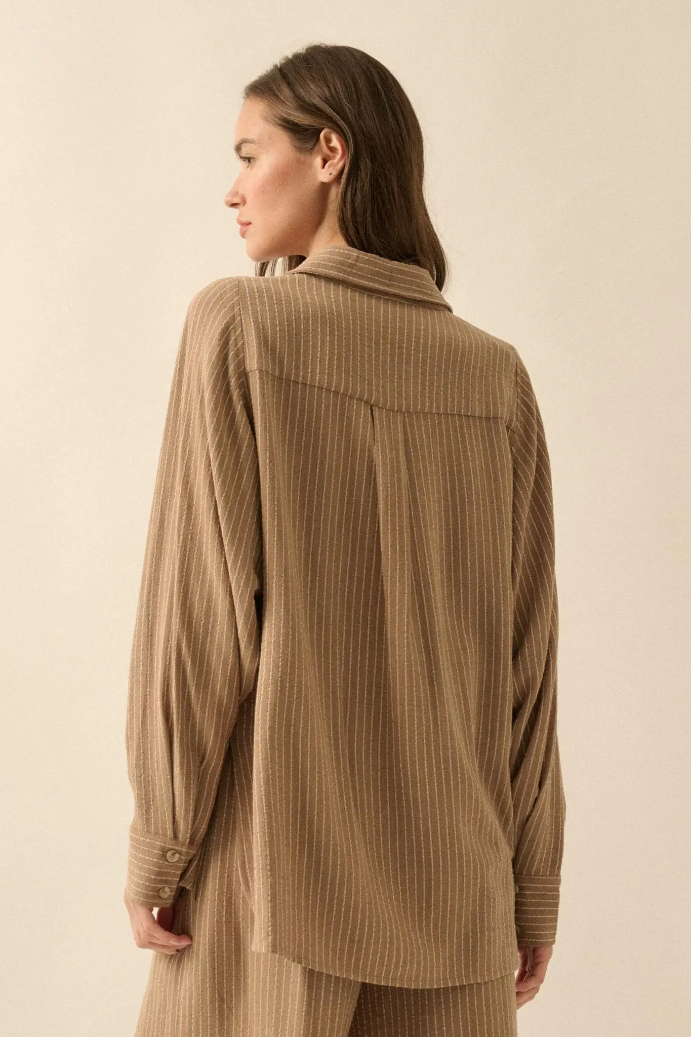 Down the Line Oversize Pinstripe Button-Up Shirt - Image 12