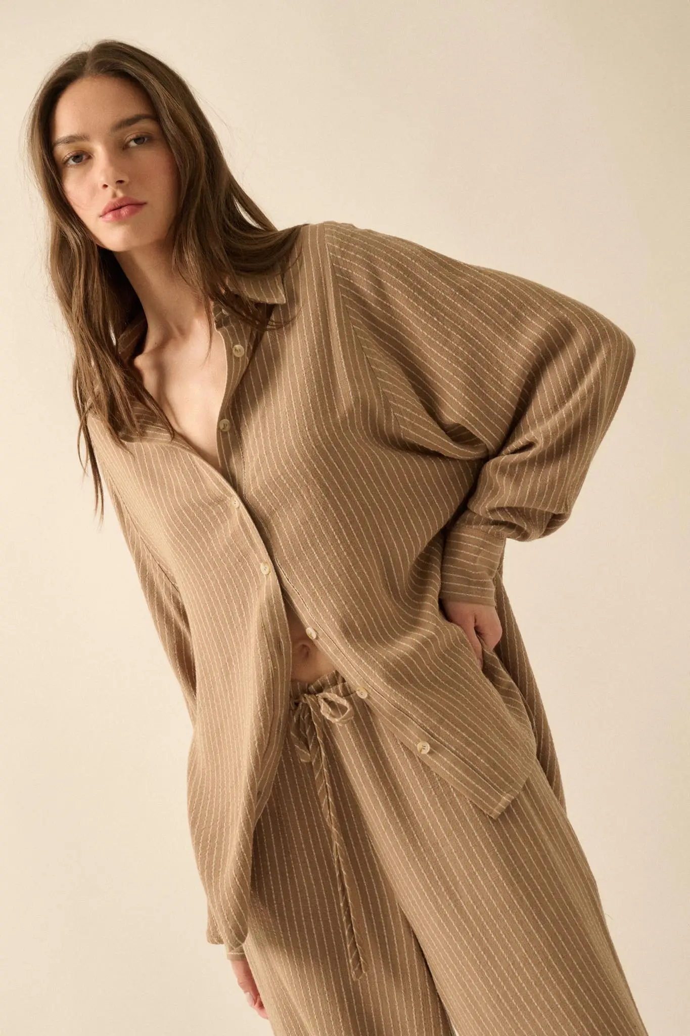 Down the Line Oversize Pinstripe Button-Up Shirt - Image 7