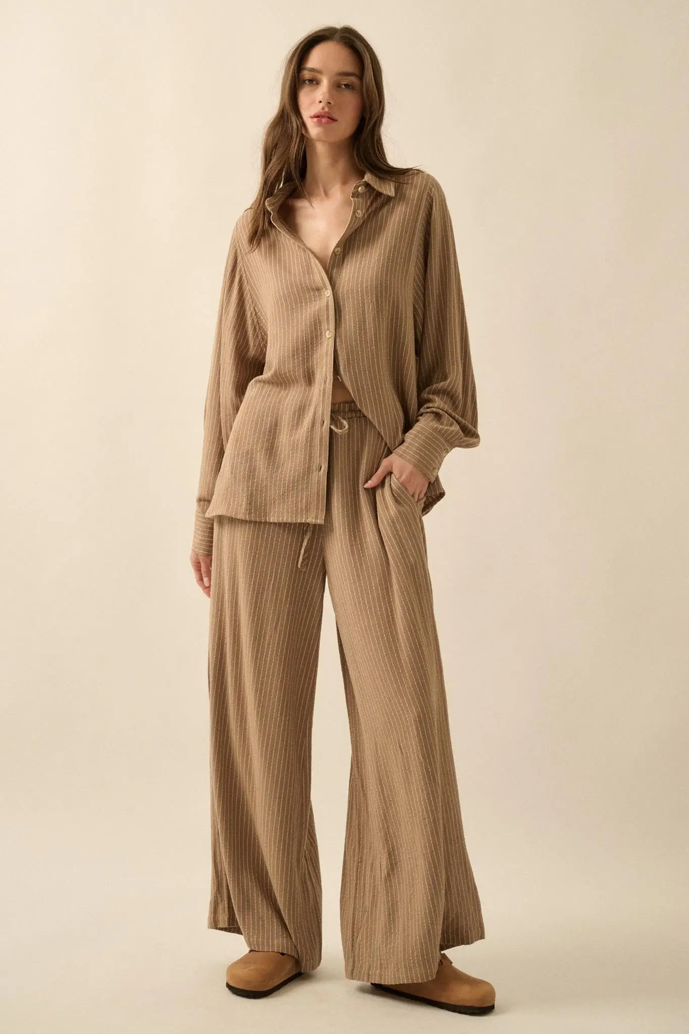 Down the Line Oversize Pinstripe Button-Up Shirt - Image 9