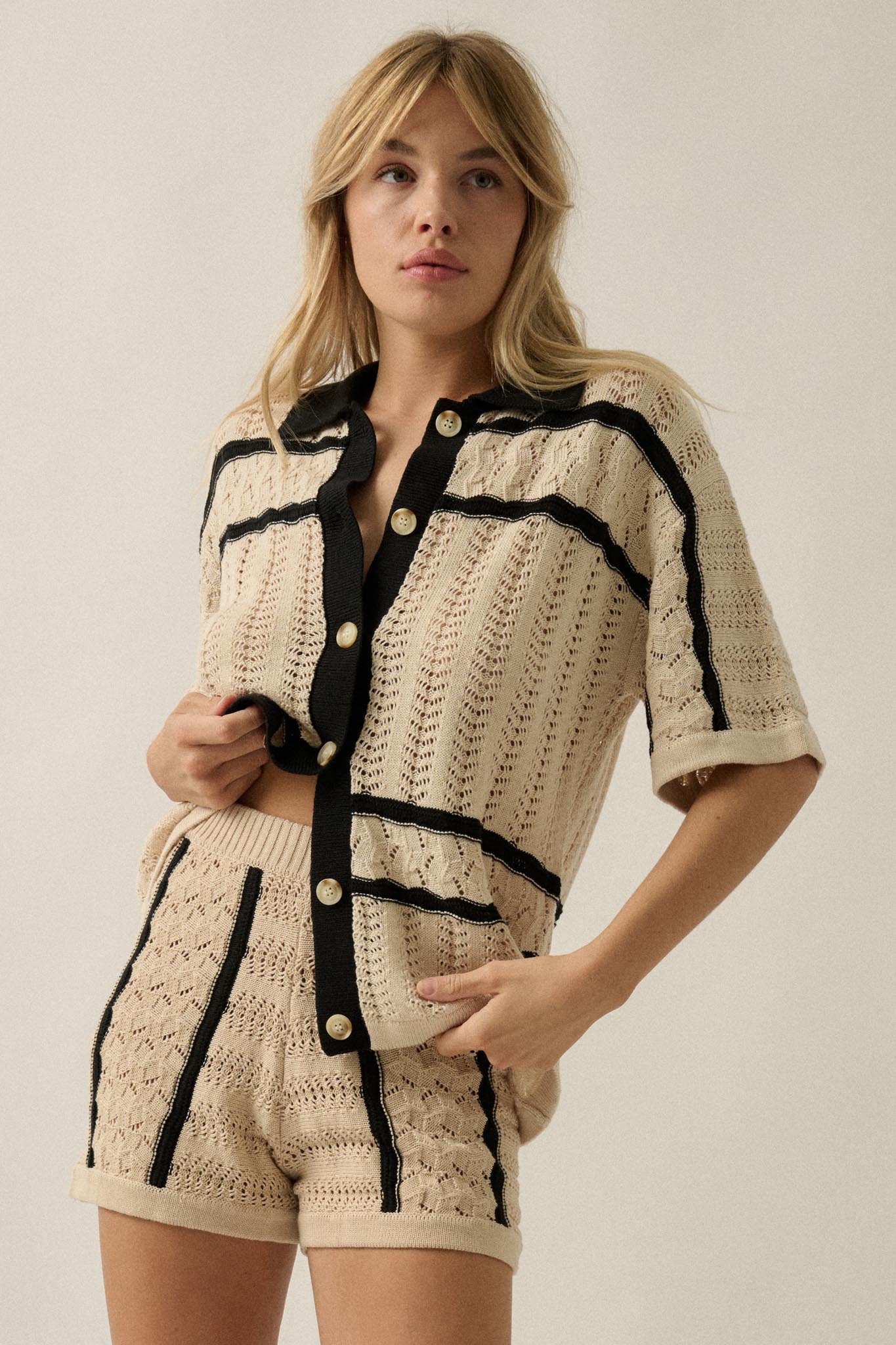 Down the Road Striped Crochet-Knit Sweater Shorts - Image 12