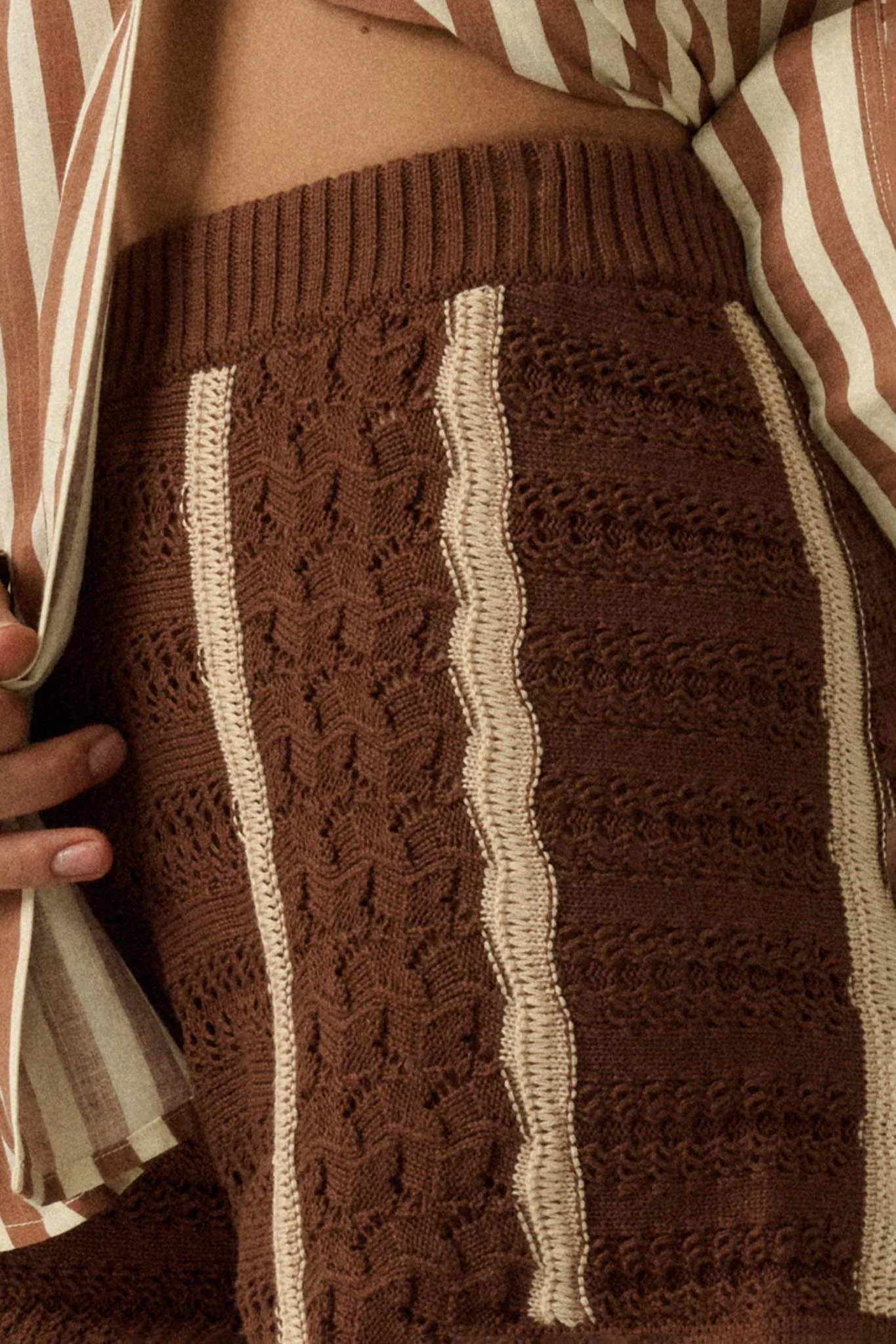 Down the Road Striped Crochet-Knit Sweater Shorts - Image 6