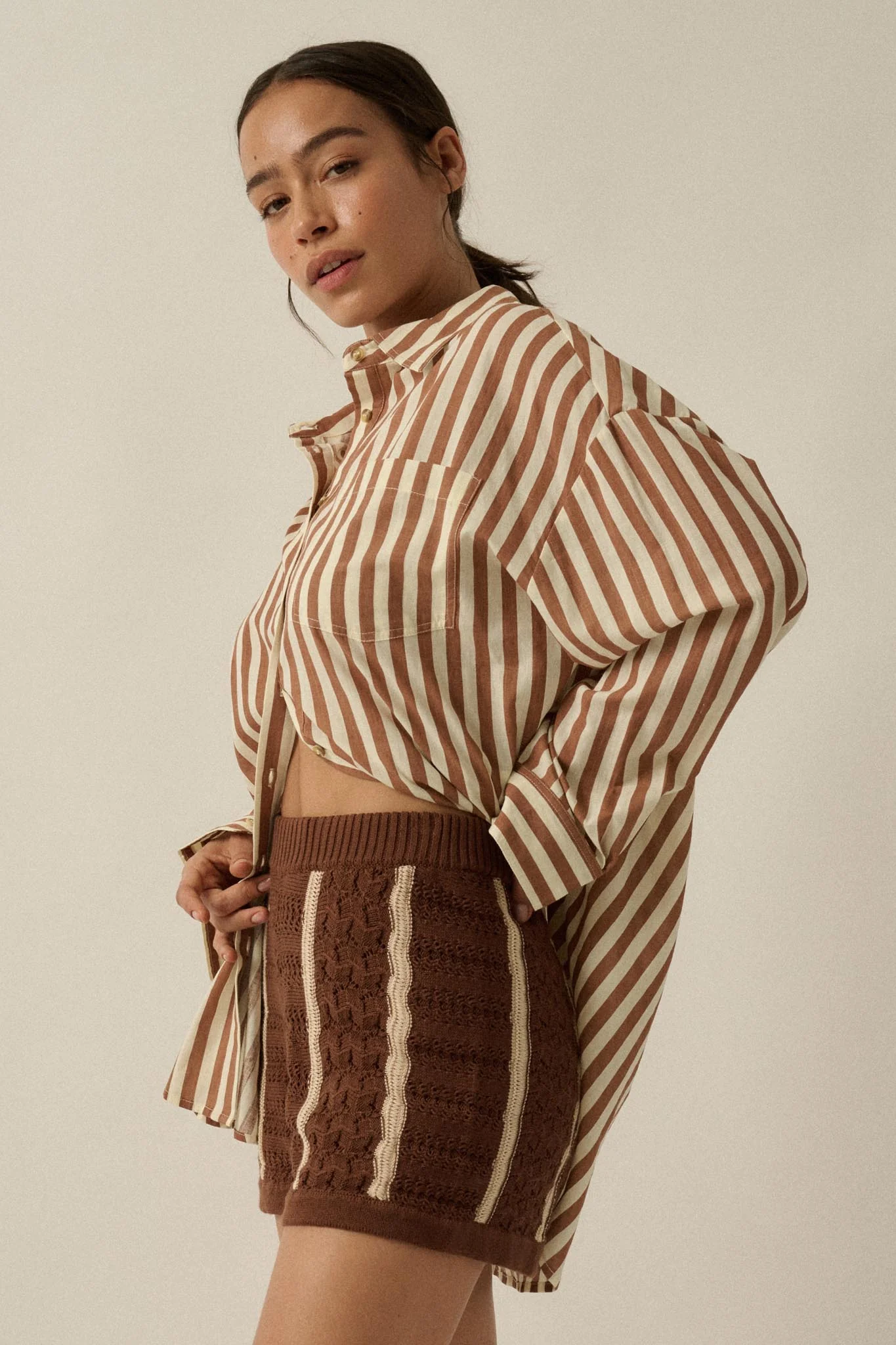 Down the Road Striped Crochet-Knit Sweater Shorts - Image 8