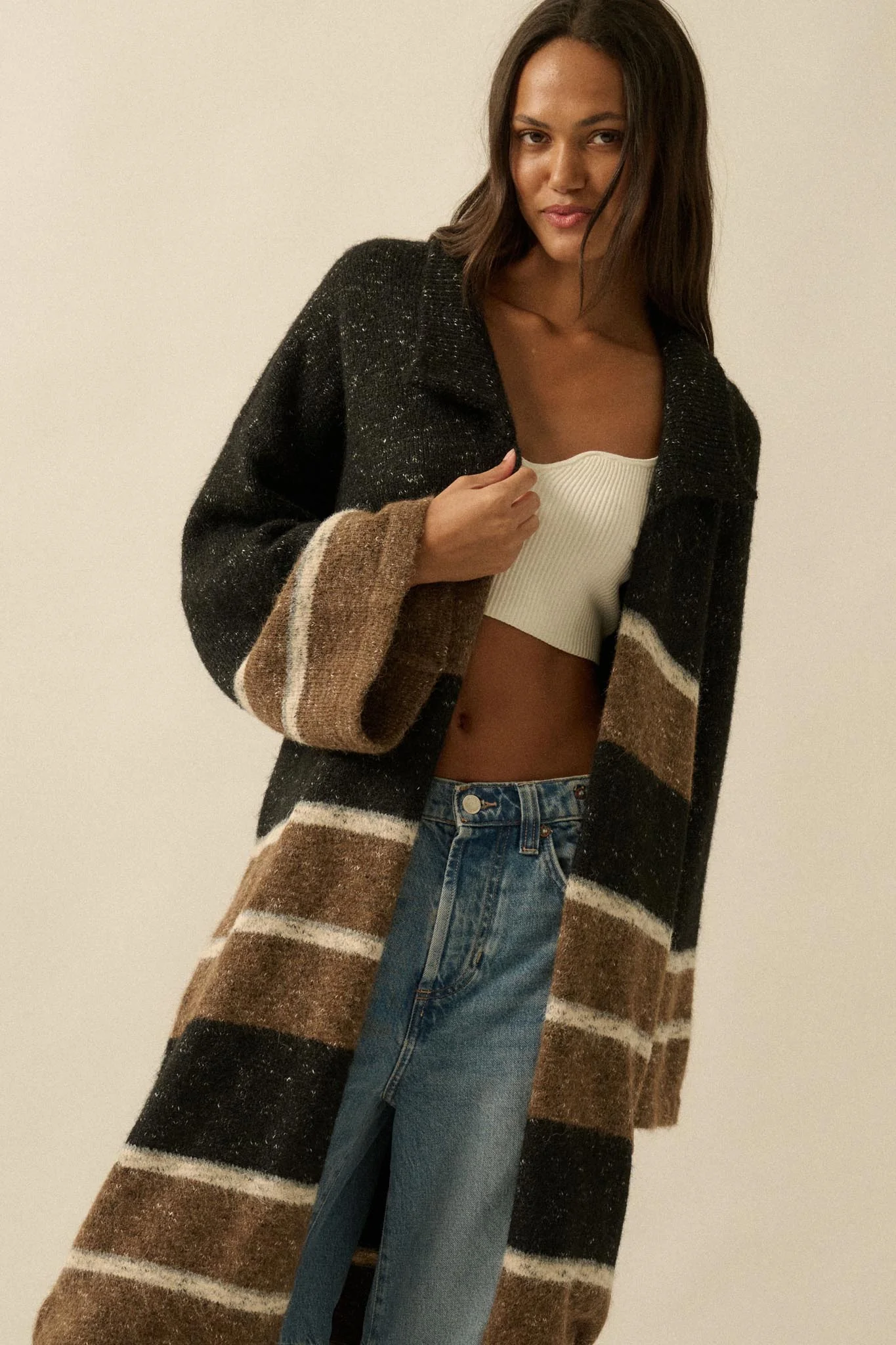 Down to Earth Striped Open-Front Duster Cardigan - Image 2