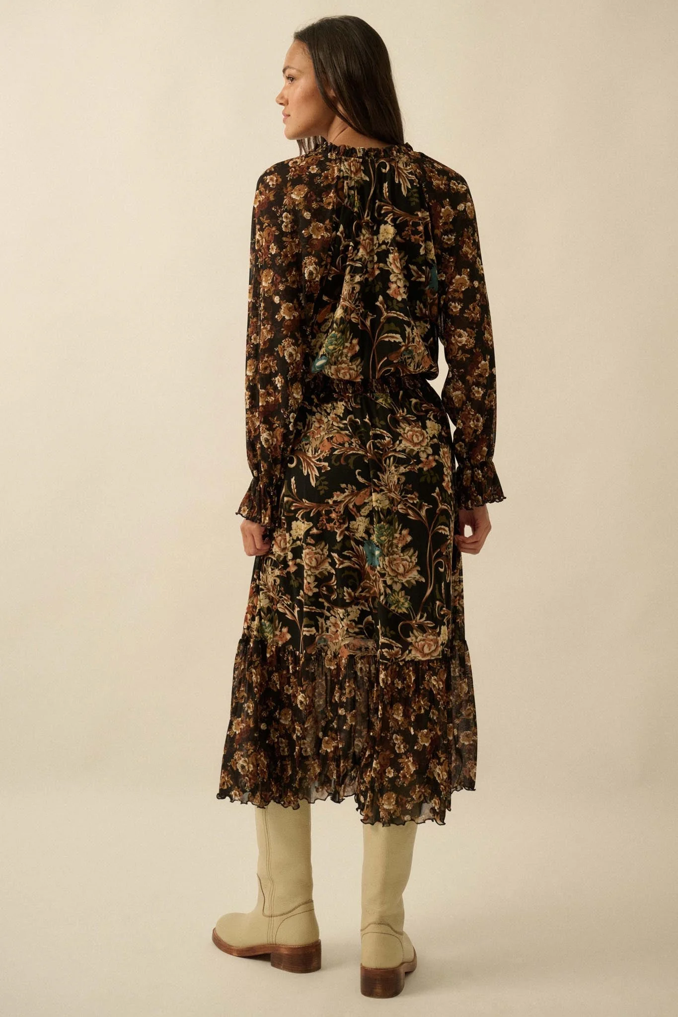 Dramatic Blooms Floral Mesh Buttoned Midi Dress - Image 5