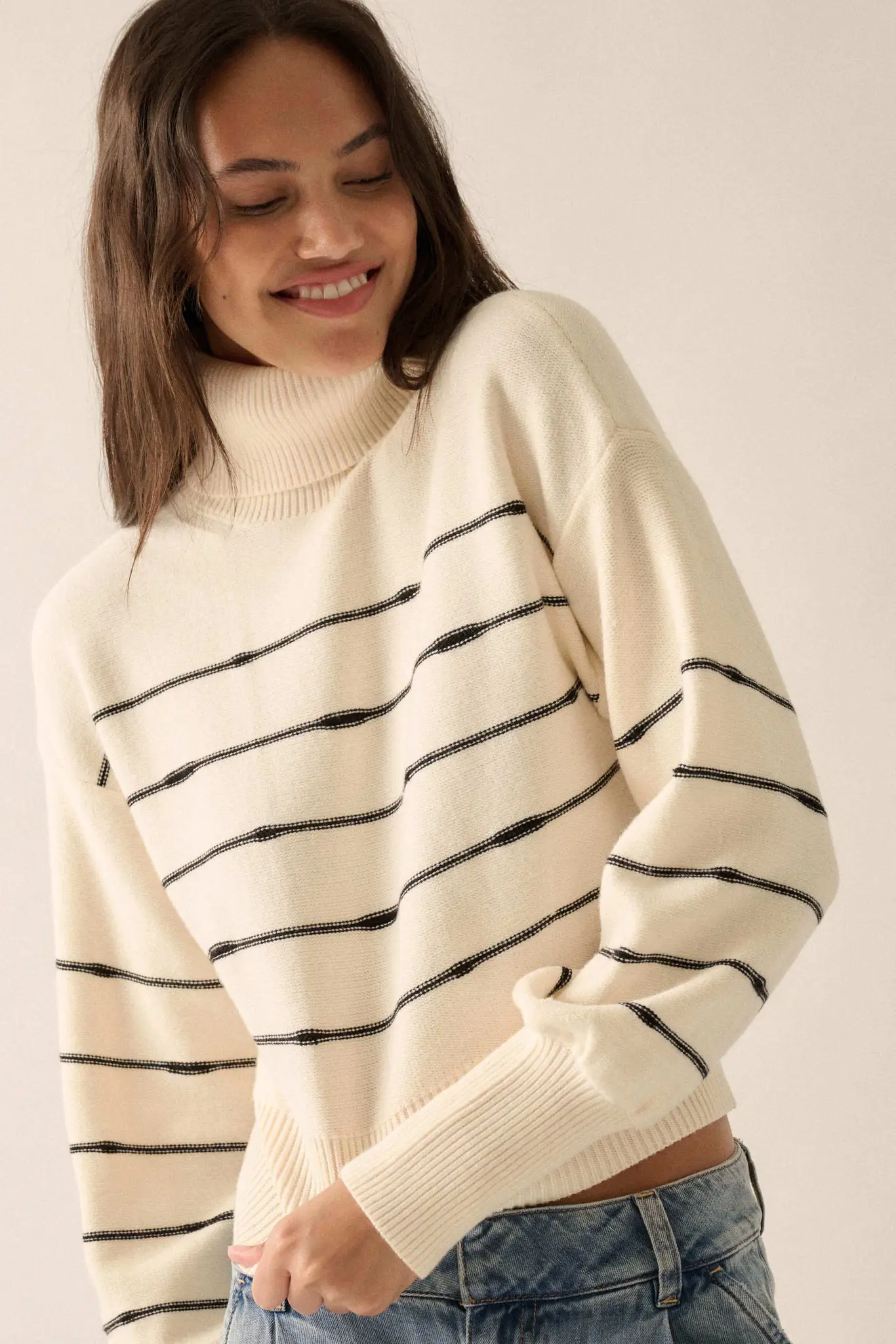 Draw the Line Striped Banded Turtleneck Sweater - Image 10