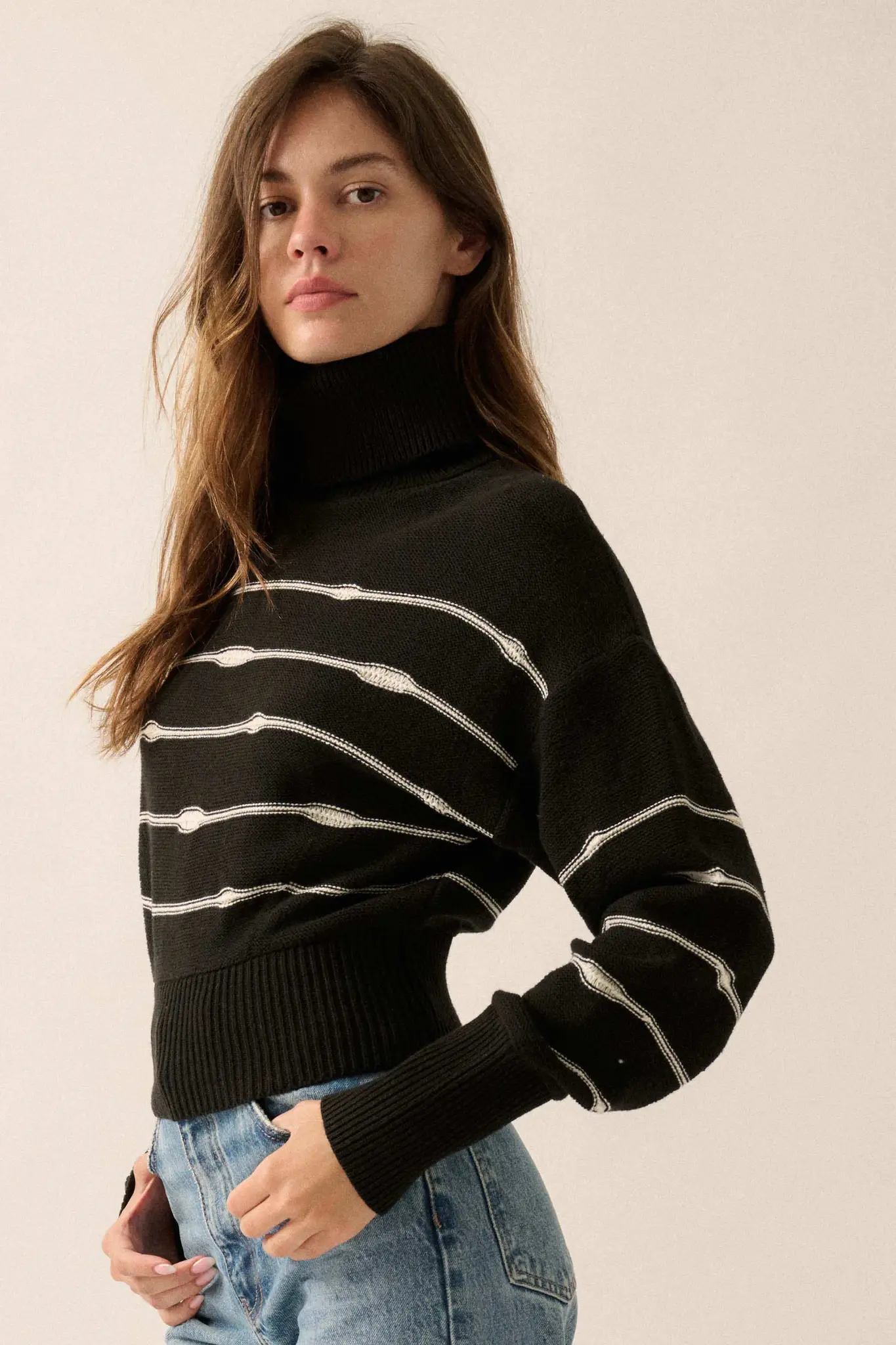 Draw the Line Striped Banded Turtleneck Sweater - Image 6
