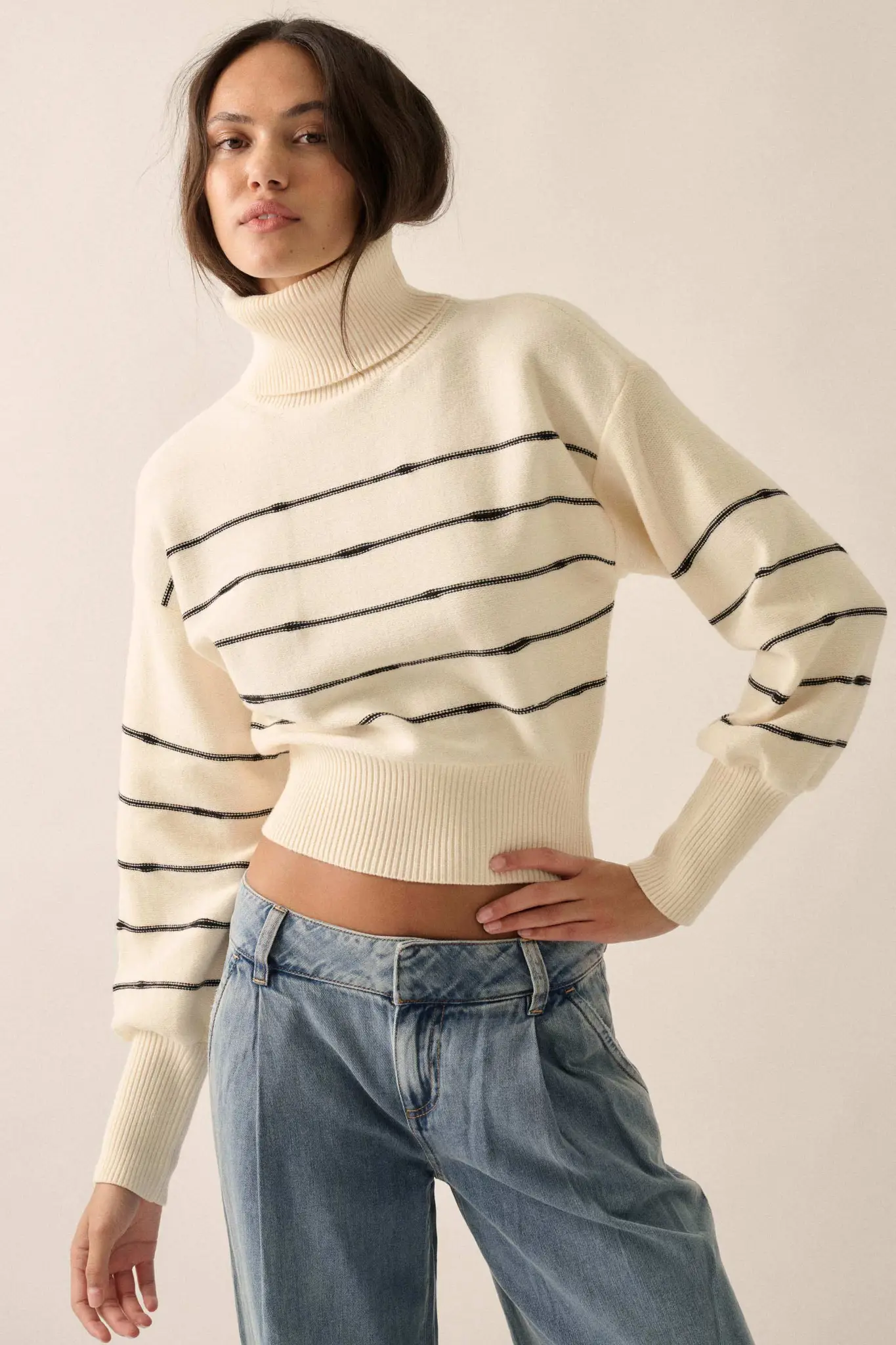 Draw the Line Striped Banded Turtleneck Sweater - Image 7