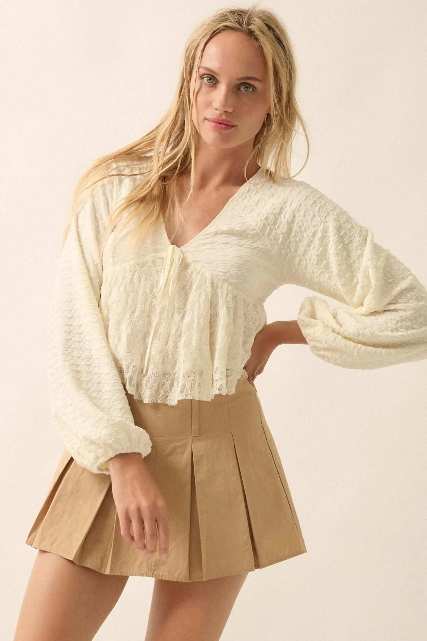 Dream Dolly Lace Ruffle Textured Peasant Top - Image 7
