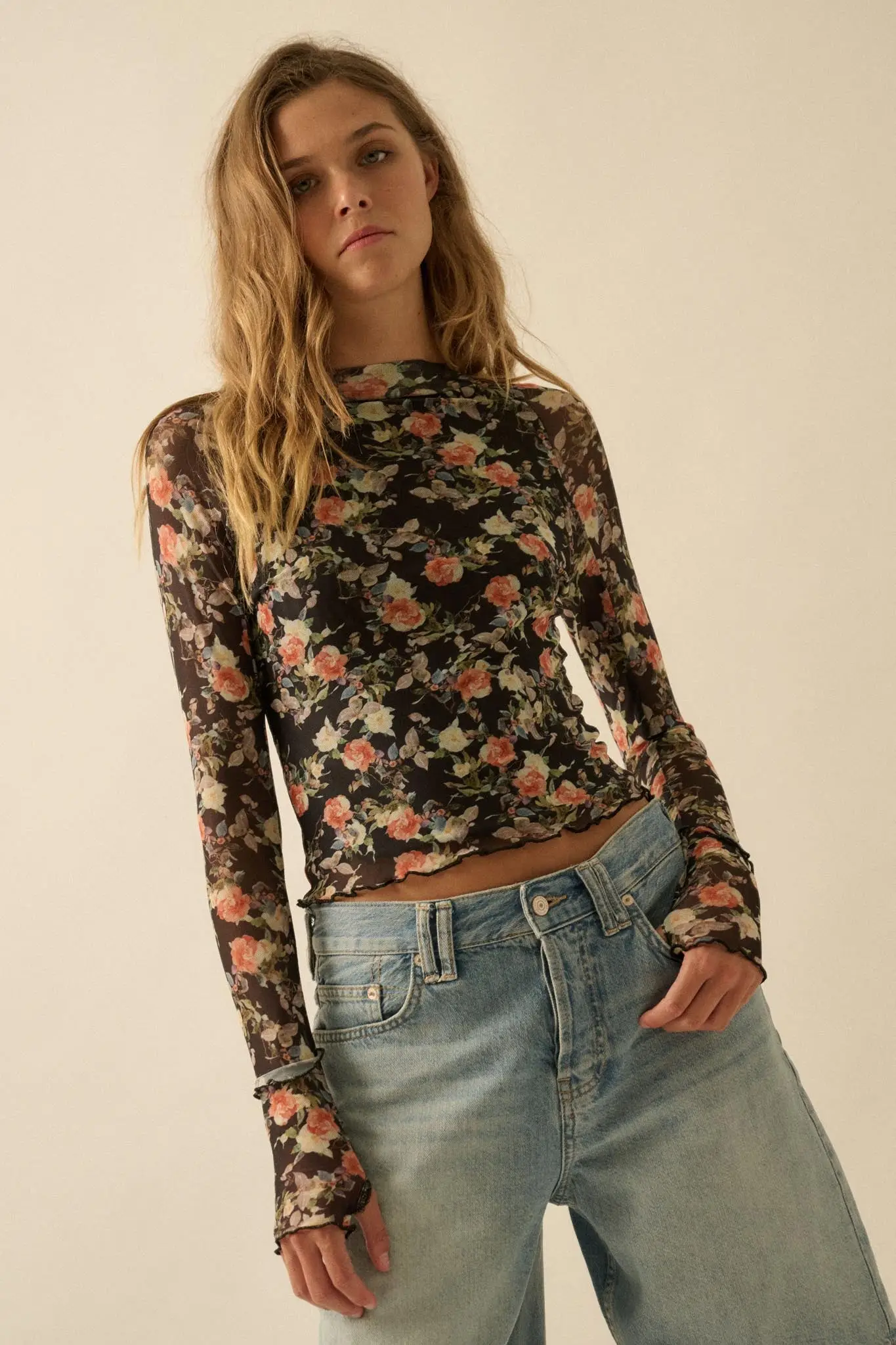 Dream Garden Floral Mesh Thumbhole Top - Image 10