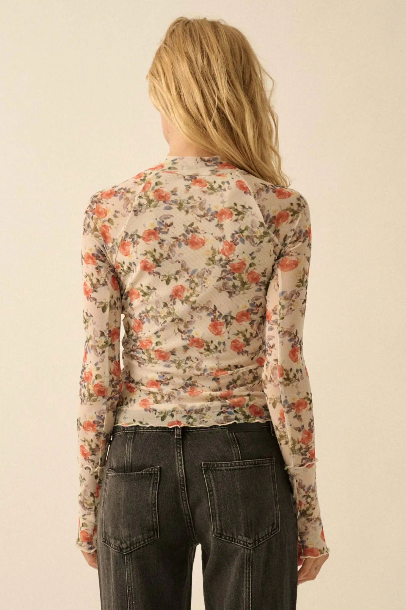 Dream Garden Floral Mesh Thumbhole Top - Image 2