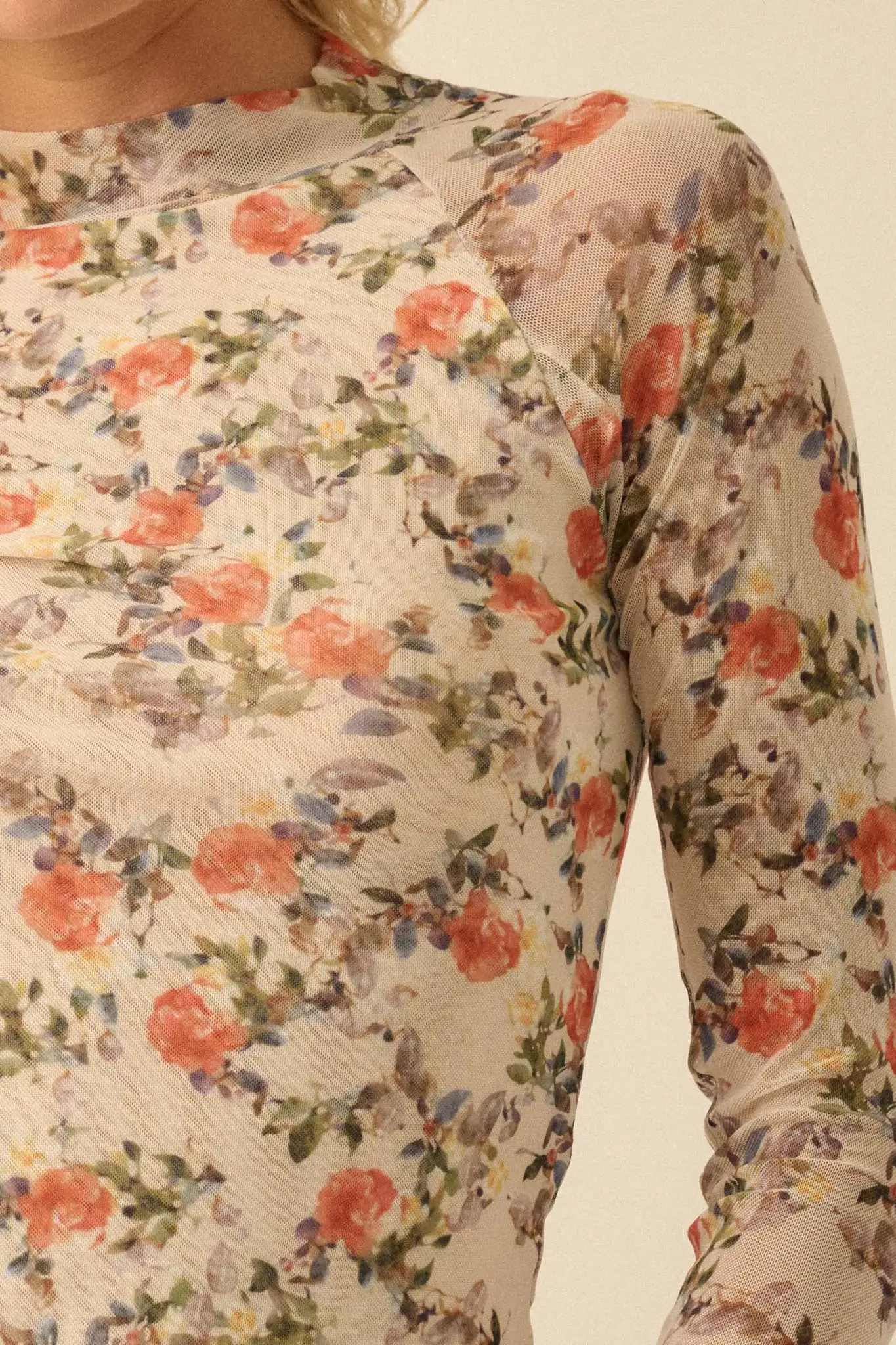 Dream Garden Floral Mesh Thumbhole Top - Image 4