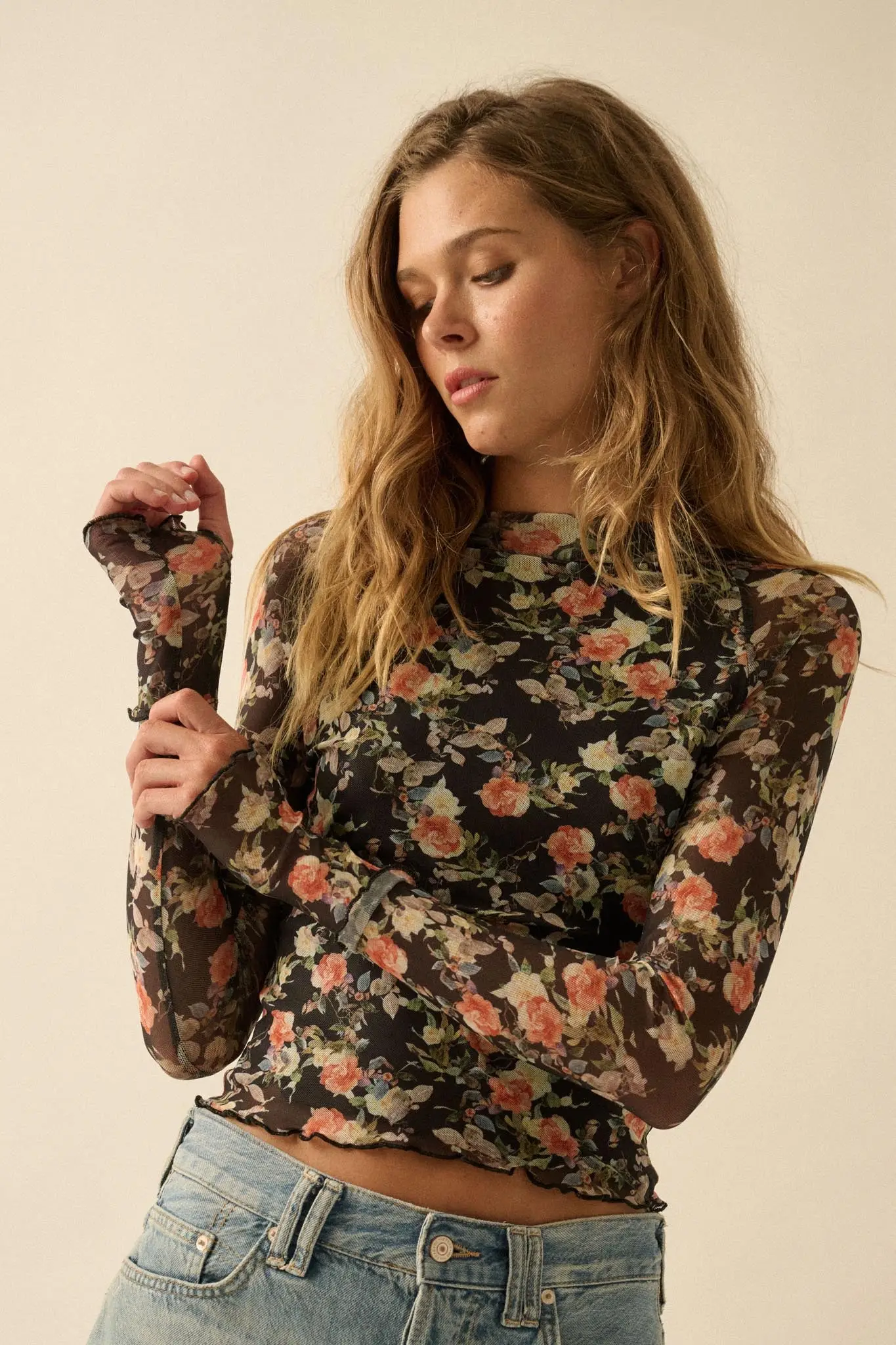 Dream Garden Floral Mesh Thumbhole Top - Image 7