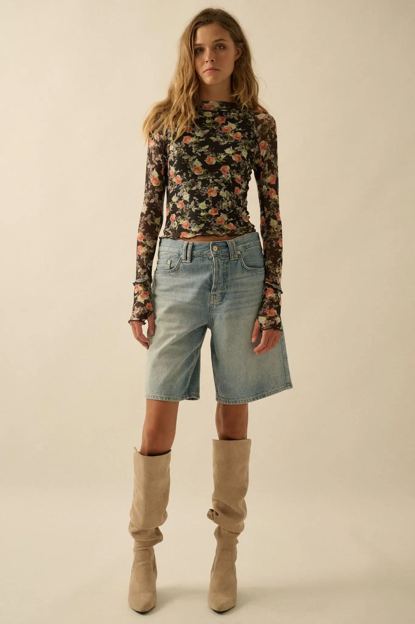 Dream Garden Floral Mesh Thumbhole Top - Image 9