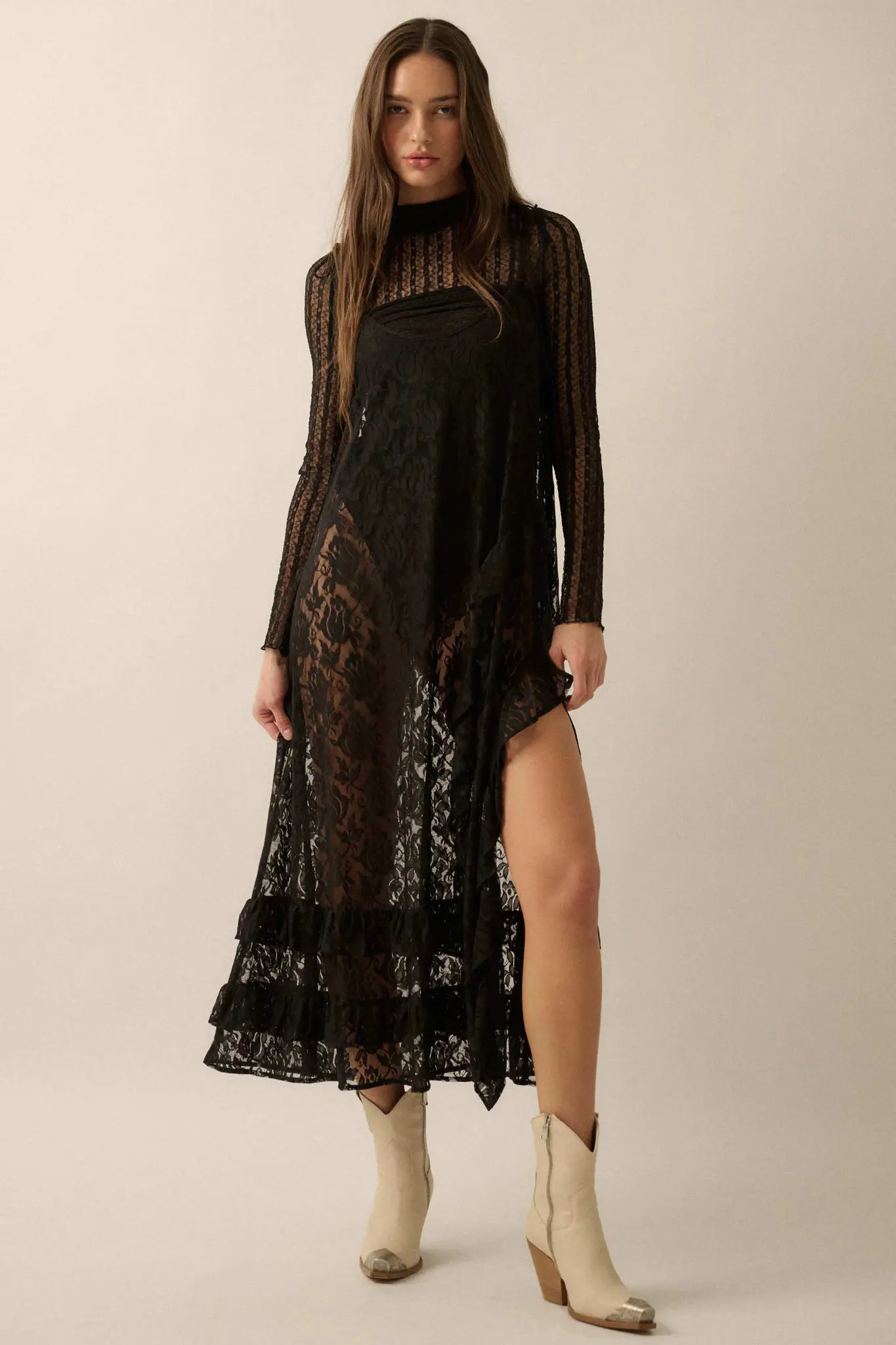 Dream of You Sheer Ruffled Floral Lace Midi Dress - Image 10