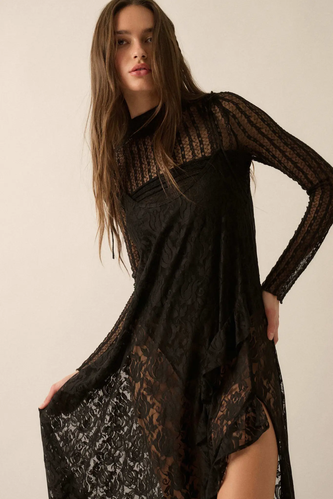 Dream of You Sheer Ruffled Floral Lace Midi Dress - Image 13