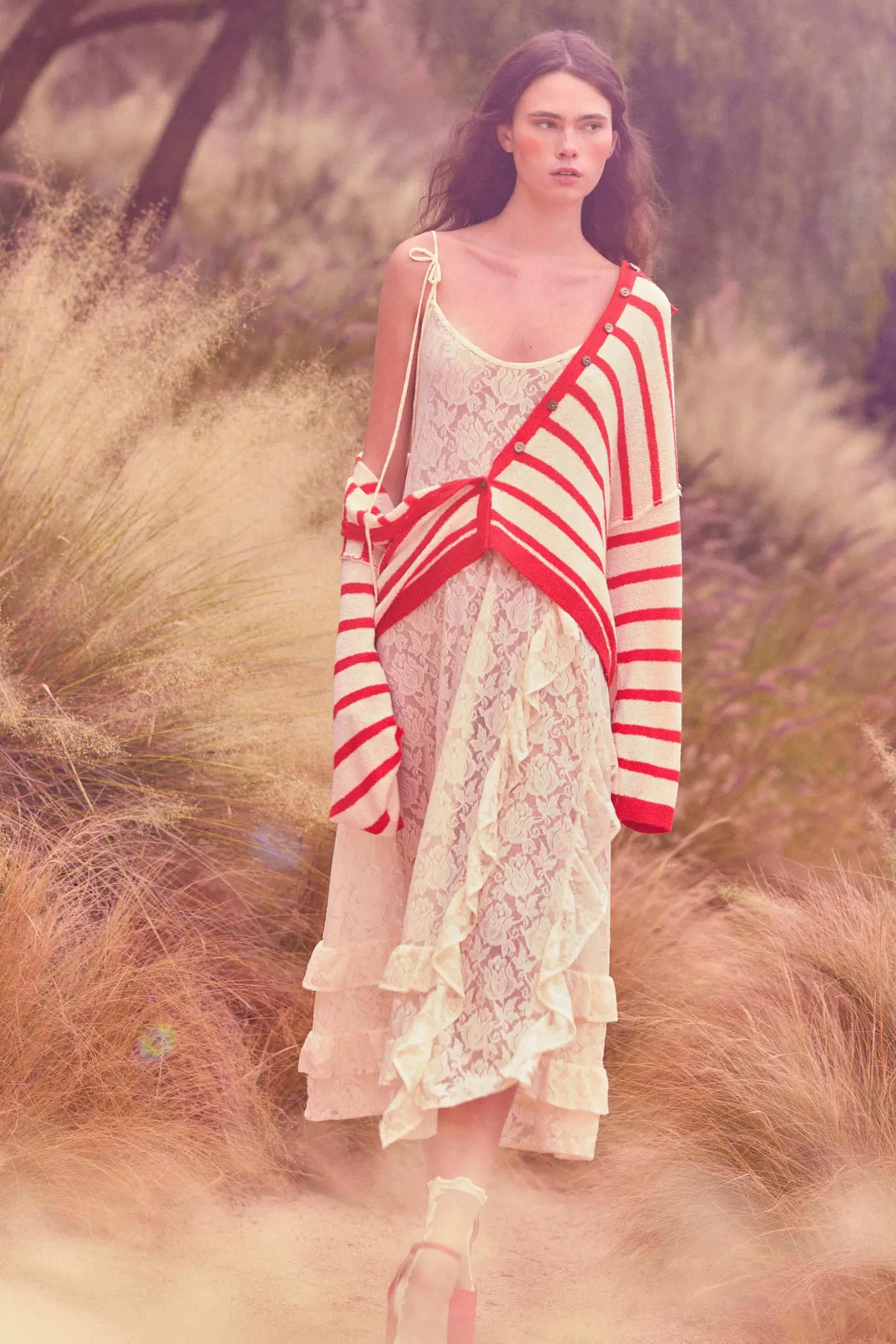 Dream of You Sheer Ruffled Floral Lace Midi Dress - Image 3
