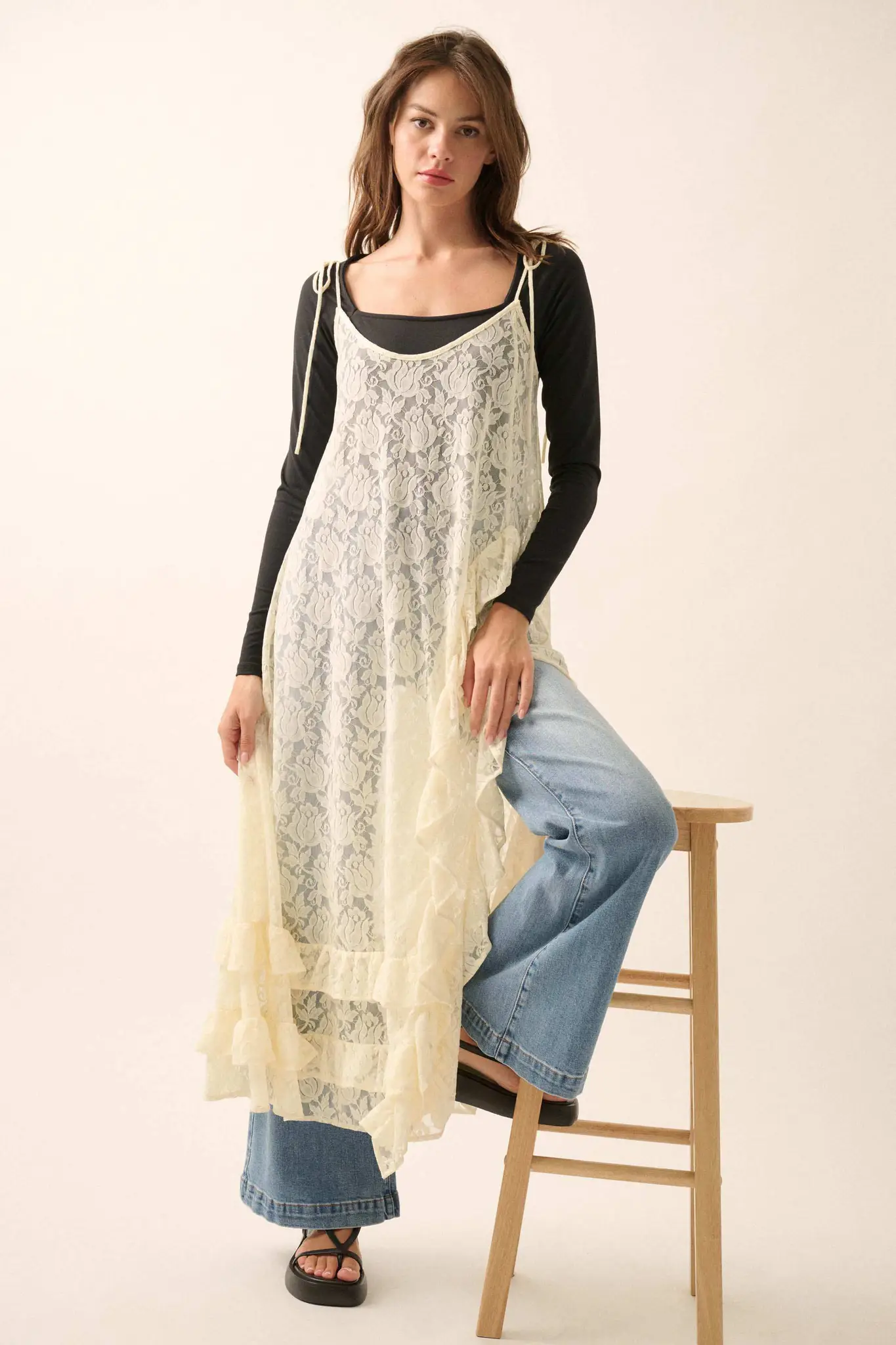 Dream of You Sheer Ruffled Floral Lace Midi Dress - Image 4