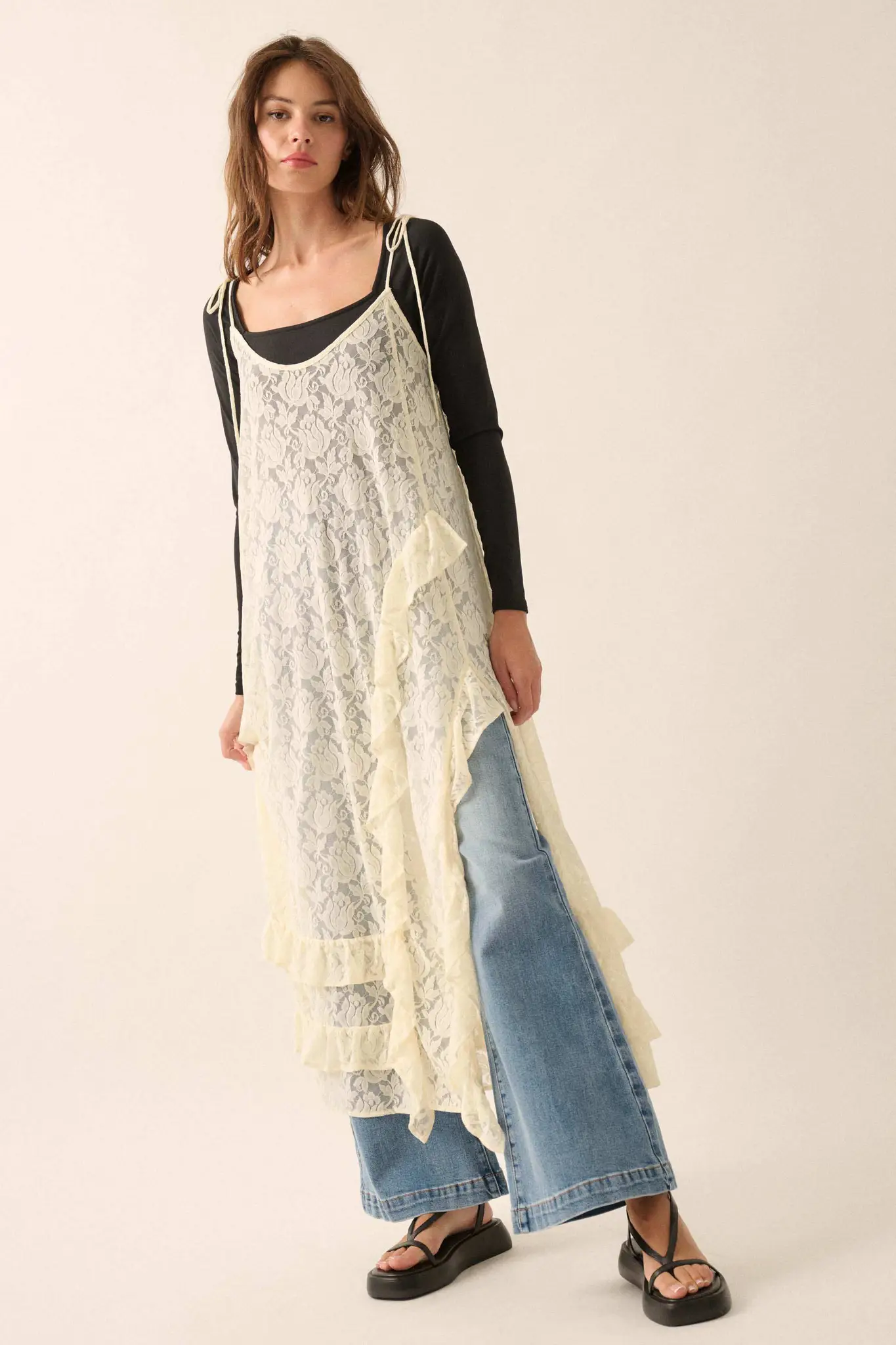 Dream of You Sheer Ruffled Floral Lace Midi Dress - Image 6
