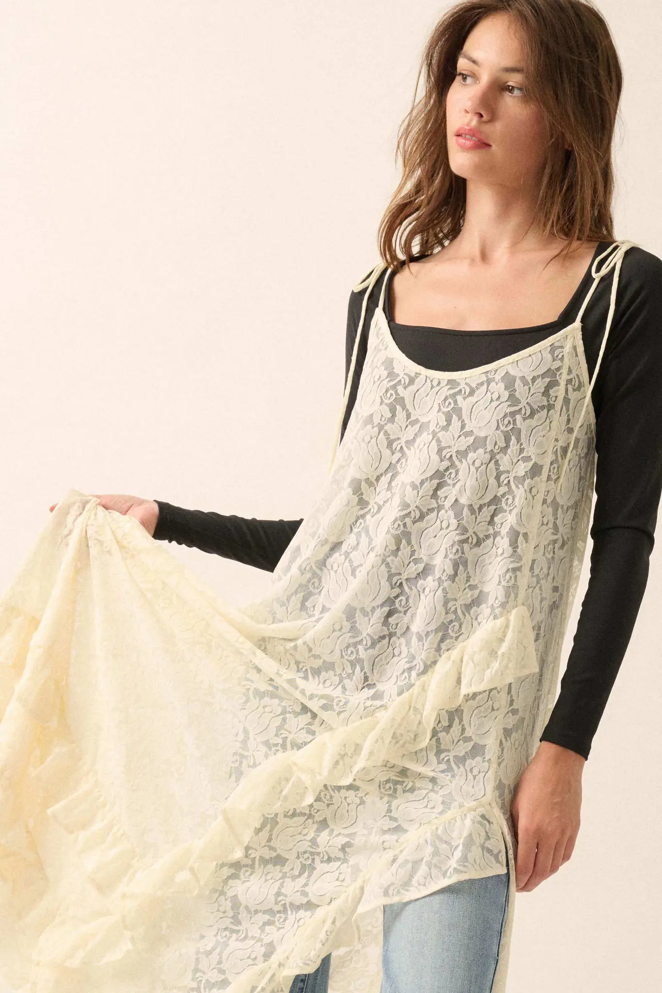 Dream of You Sheer Ruffled Floral Lace Midi Dress - Image 7