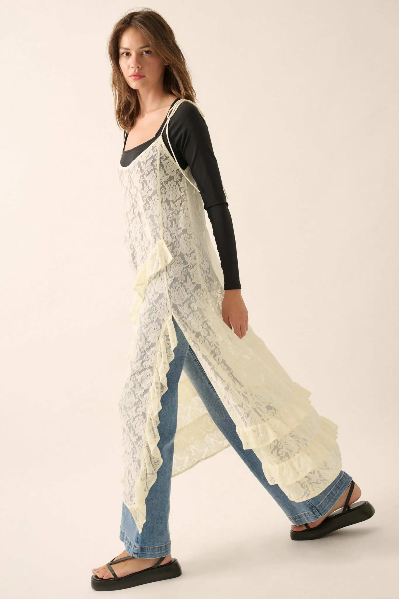 Dream of You Sheer Ruffled Floral Lace Midi Dress - Image 8