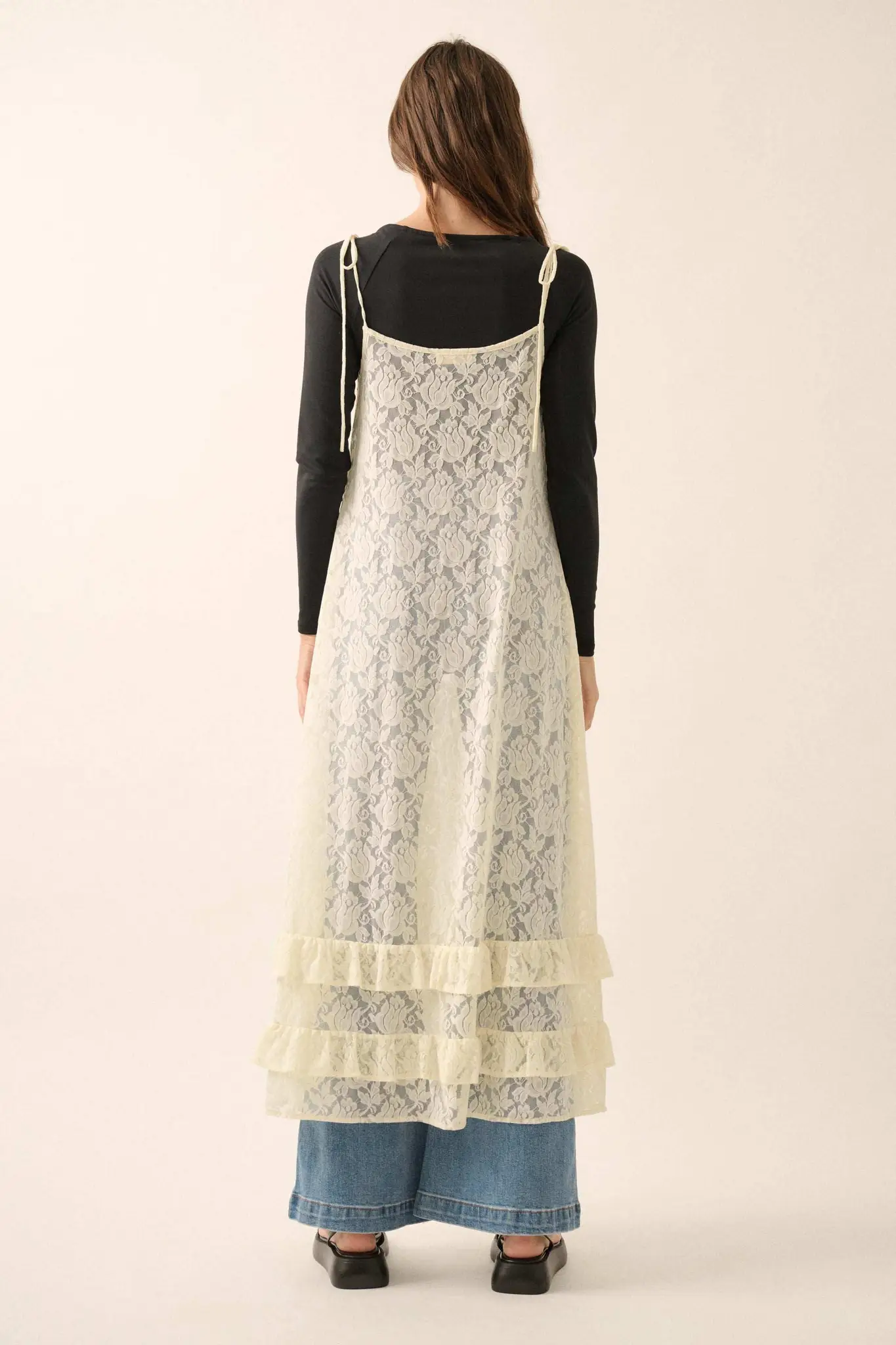 Dream of You Sheer Ruffled Floral Lace Midi Dress - Image 9
