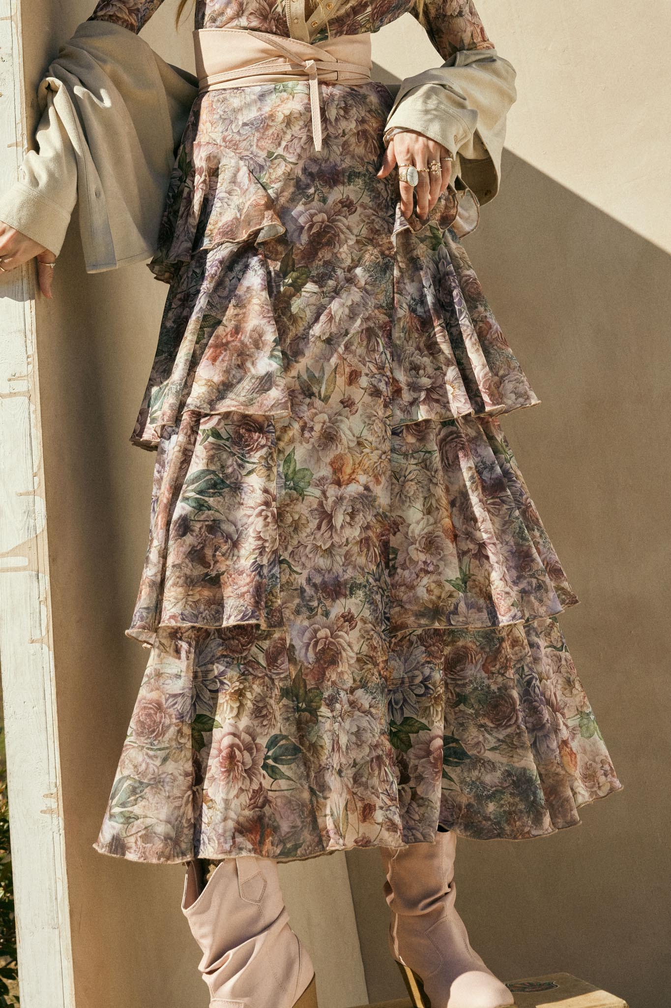Dream Valley Floral Mesh Tiered Ruffle Maxi Skirt - Image 2