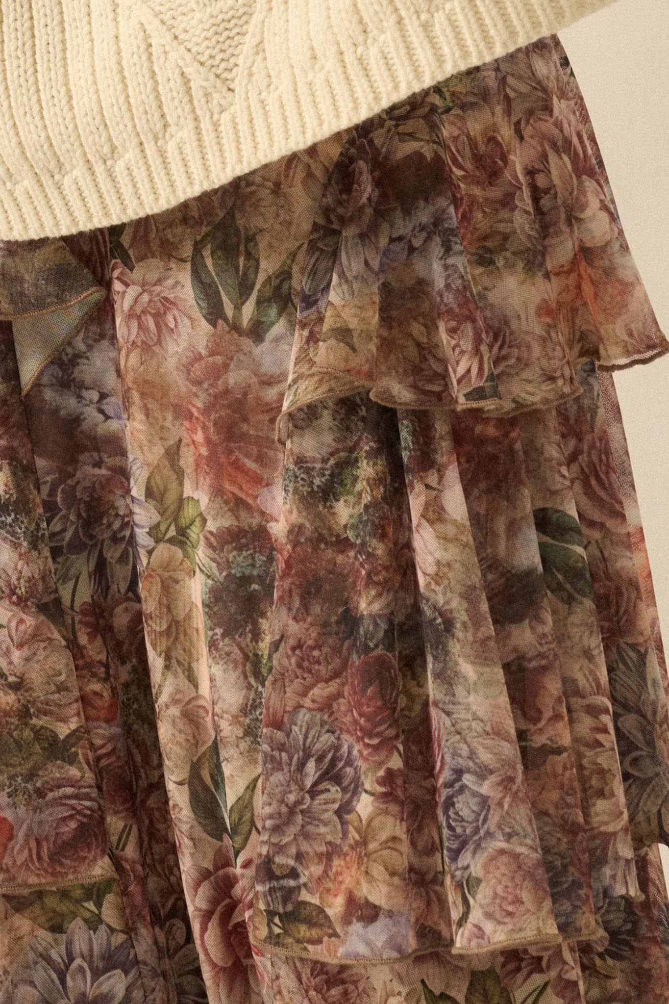 Dream Valley Floral Mesh Tiered Ruffle Maxi Skirt - Image 5