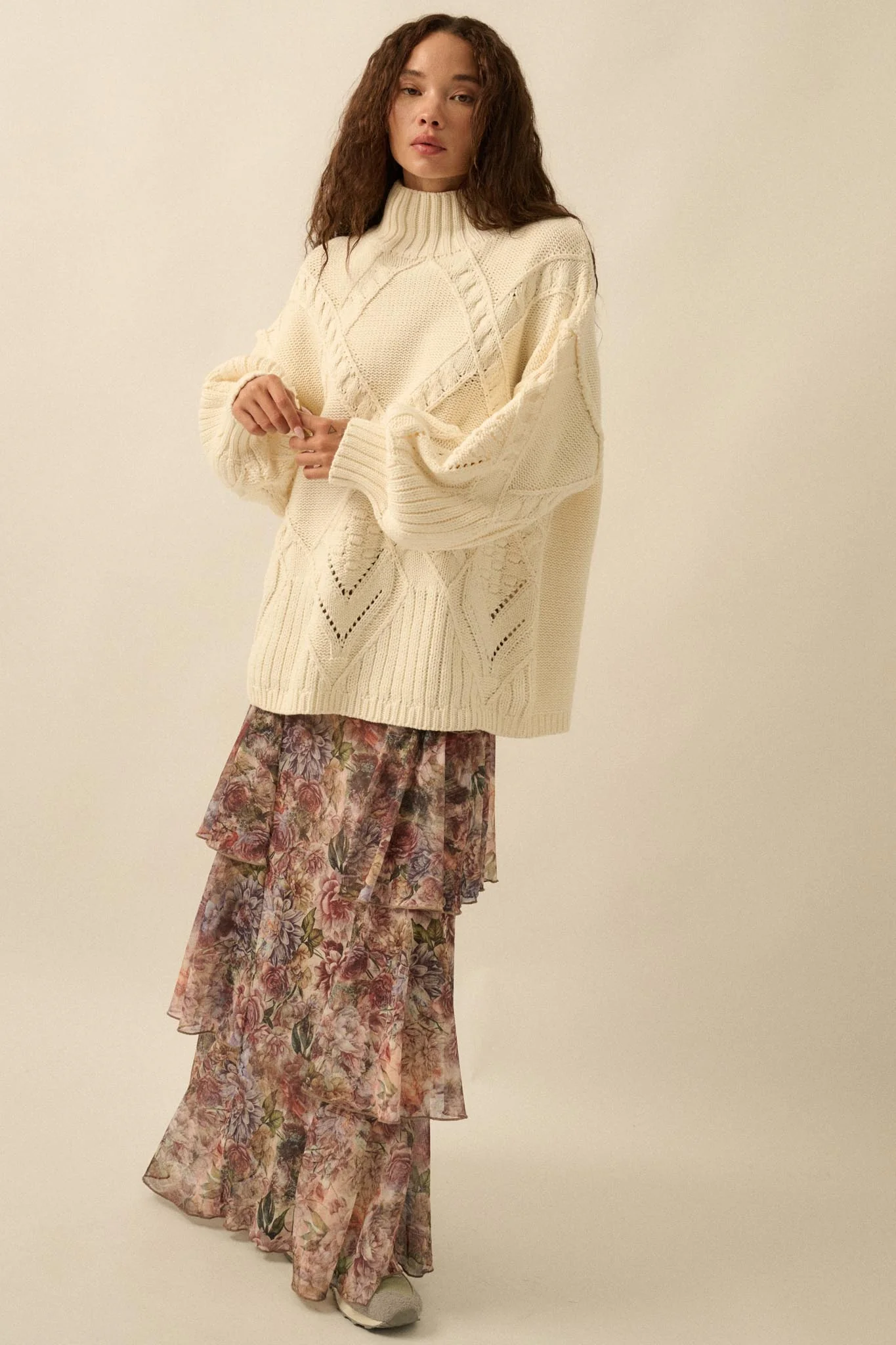 Dream Valley Floral Mesh Tiered Ruffle Maxi Skirt - Image 7