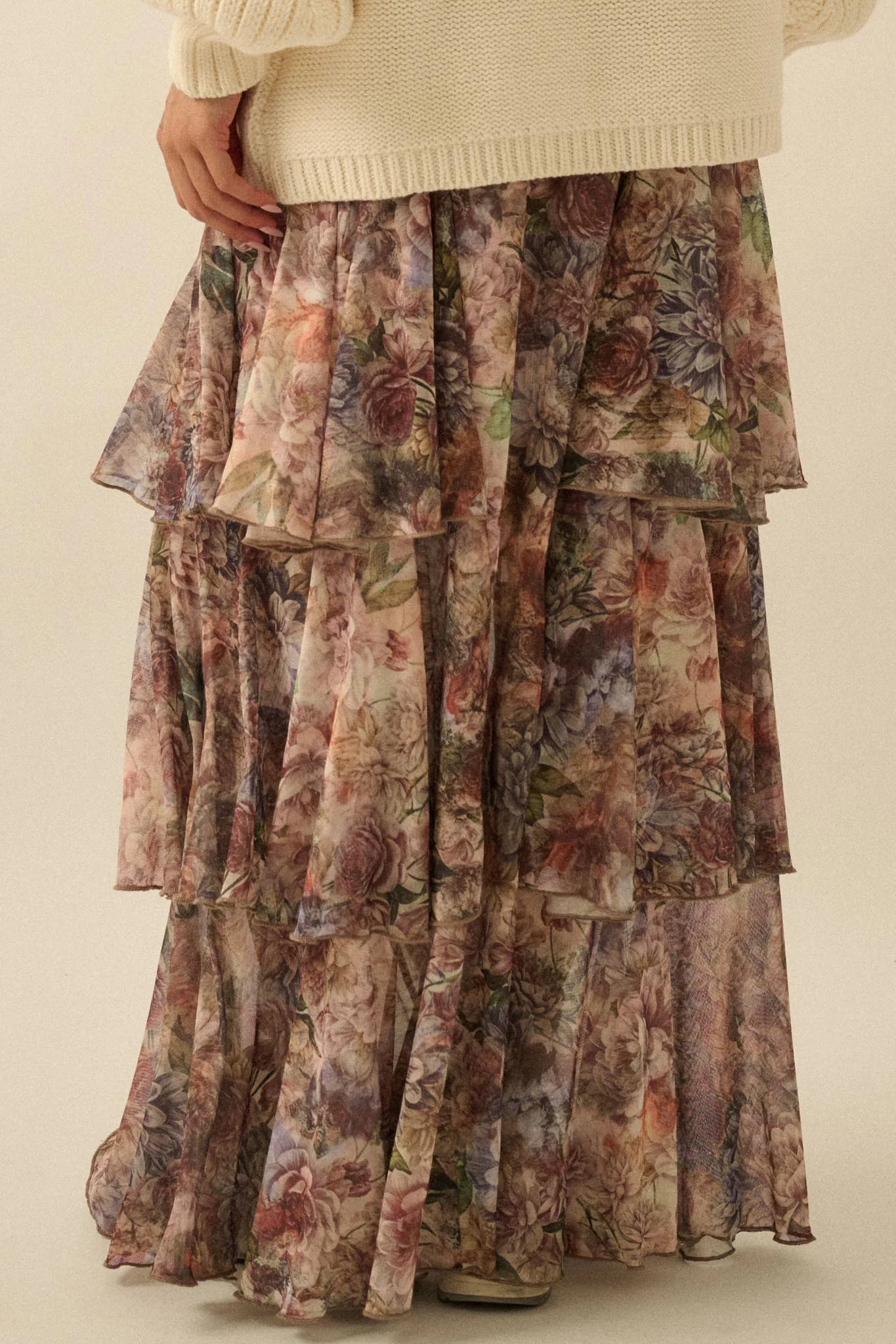 Dream Valley Floral Mesh Tiered Ruffle Maxi Skirt - Image 9