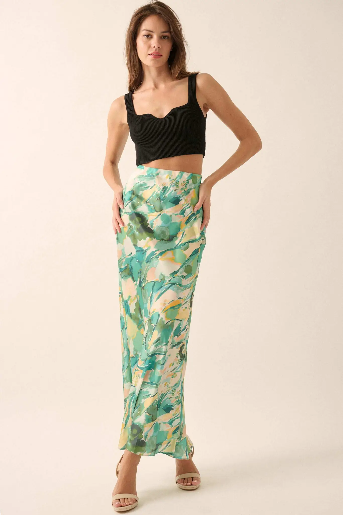 Dream Weaver Abstract-Print Satin Maxi Skirt - Image 10