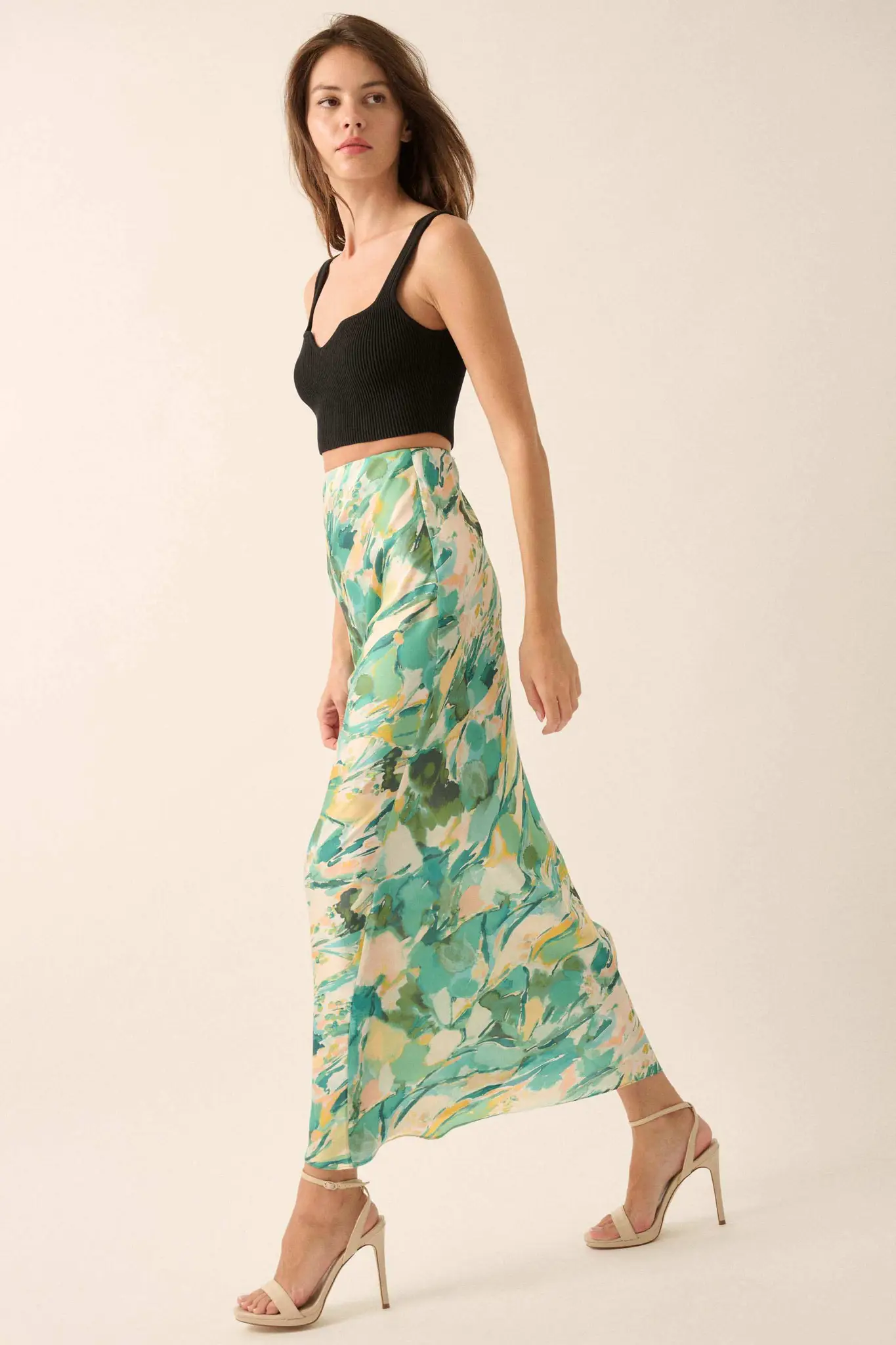 Dream Weaver Abstract-Print Satin Maxi Skirt - Image 11