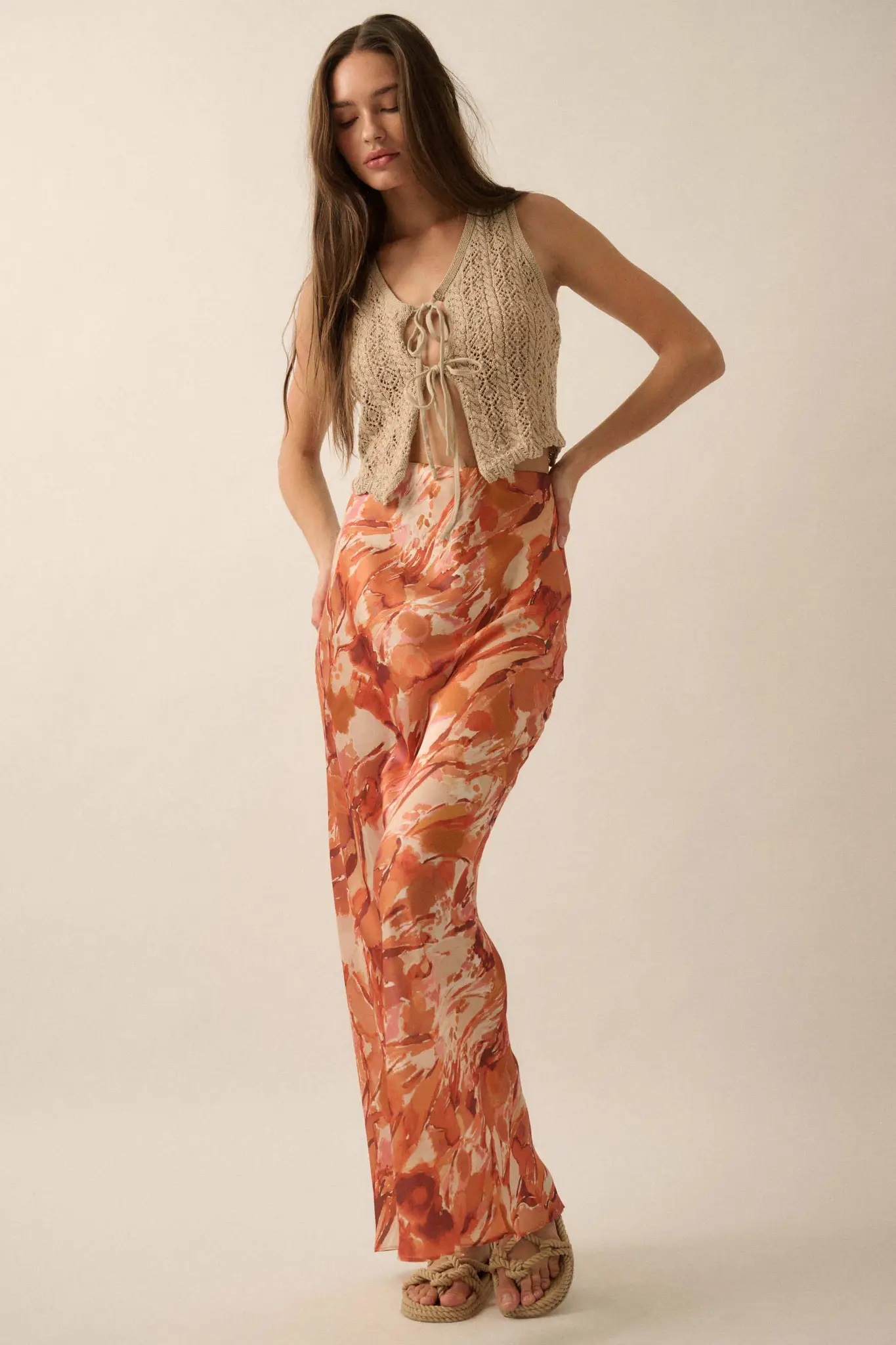 Dream Weaver Abstract-Print Satin Maxi Skirt - Image 3