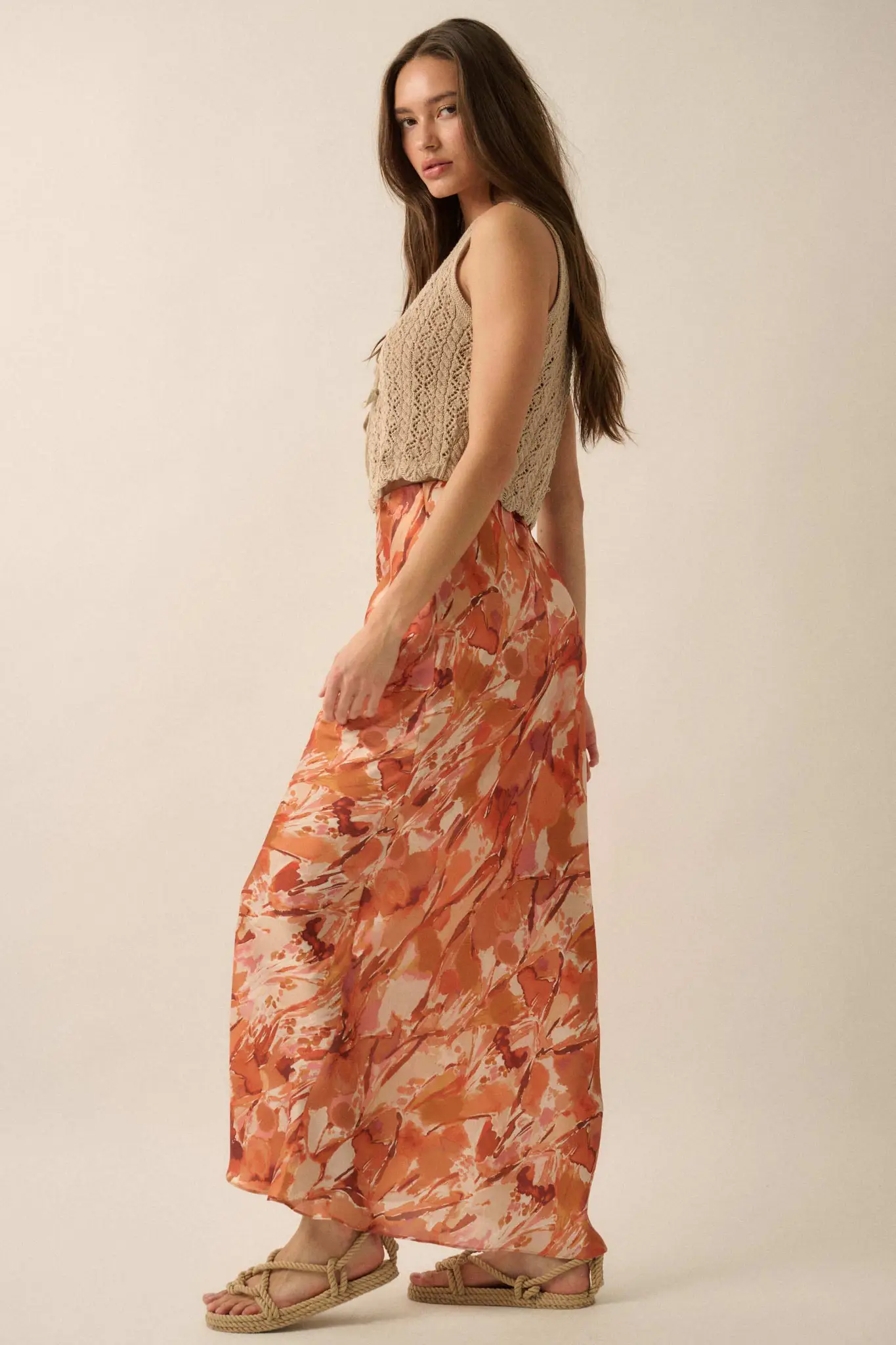 Dream Weaver Abstract-Print Satin Maxi Skirt - Image 5