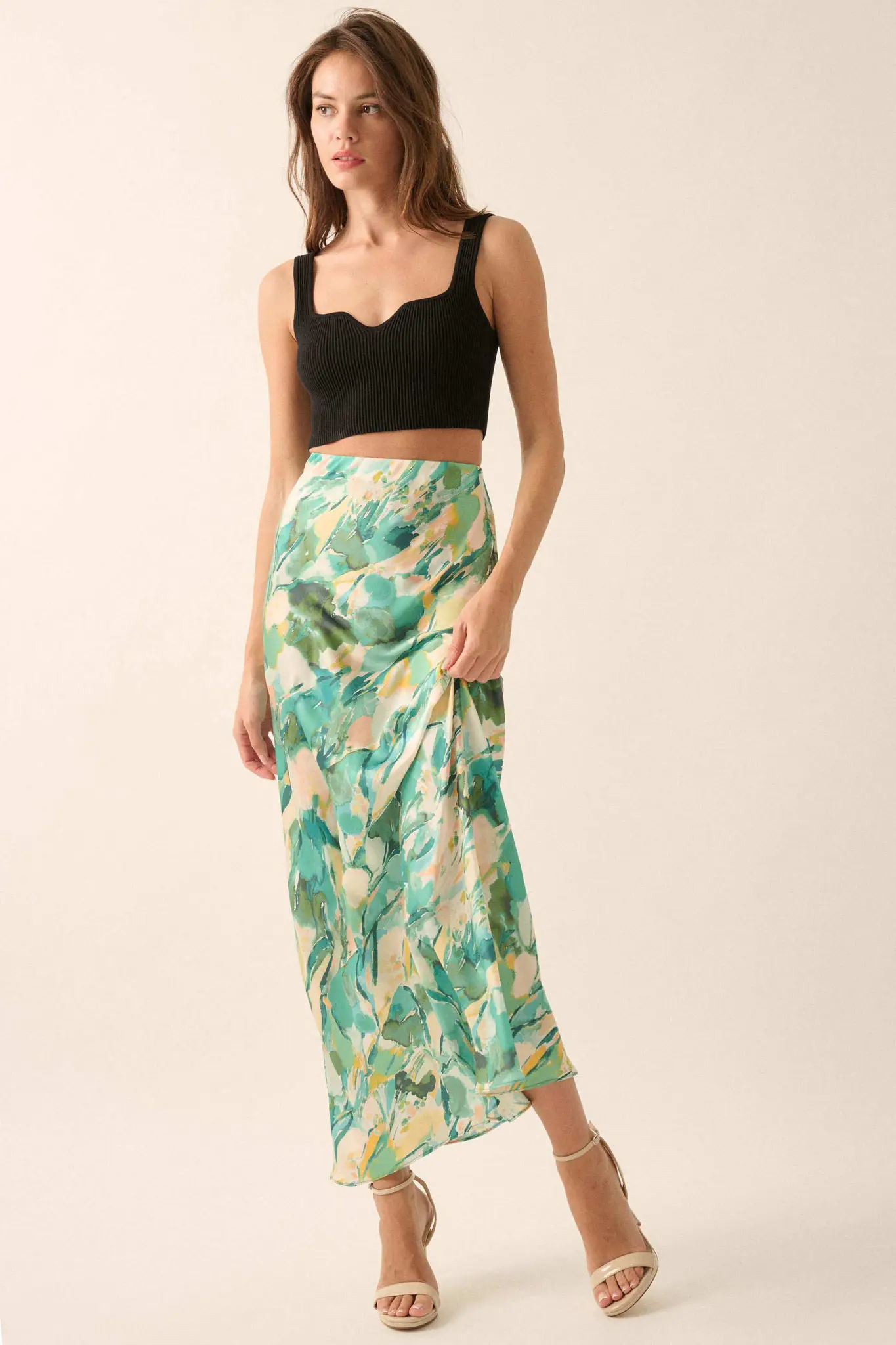 Dream Weaver Abstract-Print Satin Maxi Skirt - Image 7
