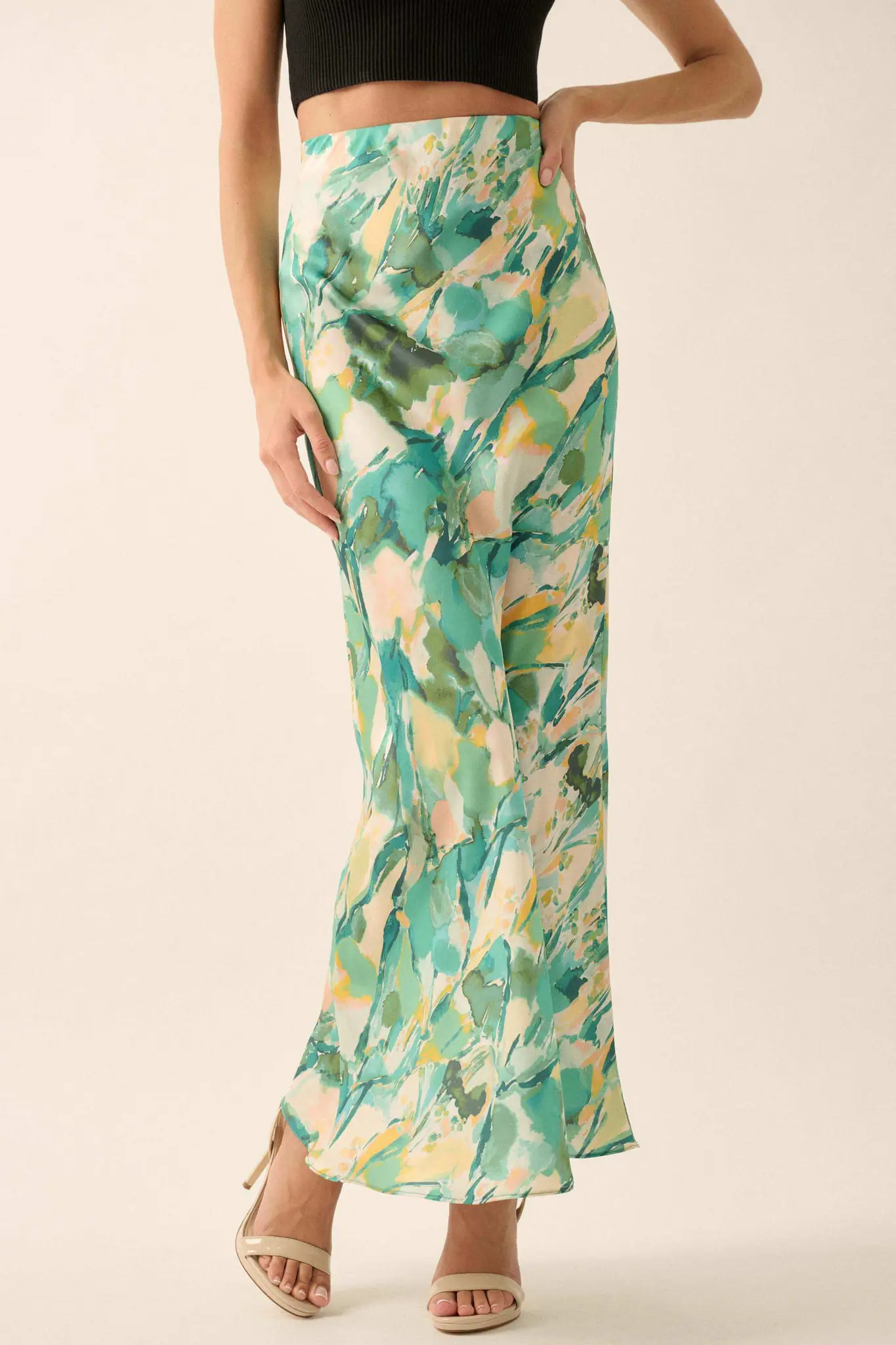 Dream Weaver Abstract-Print Satin Maxi Skirt - Image 8
