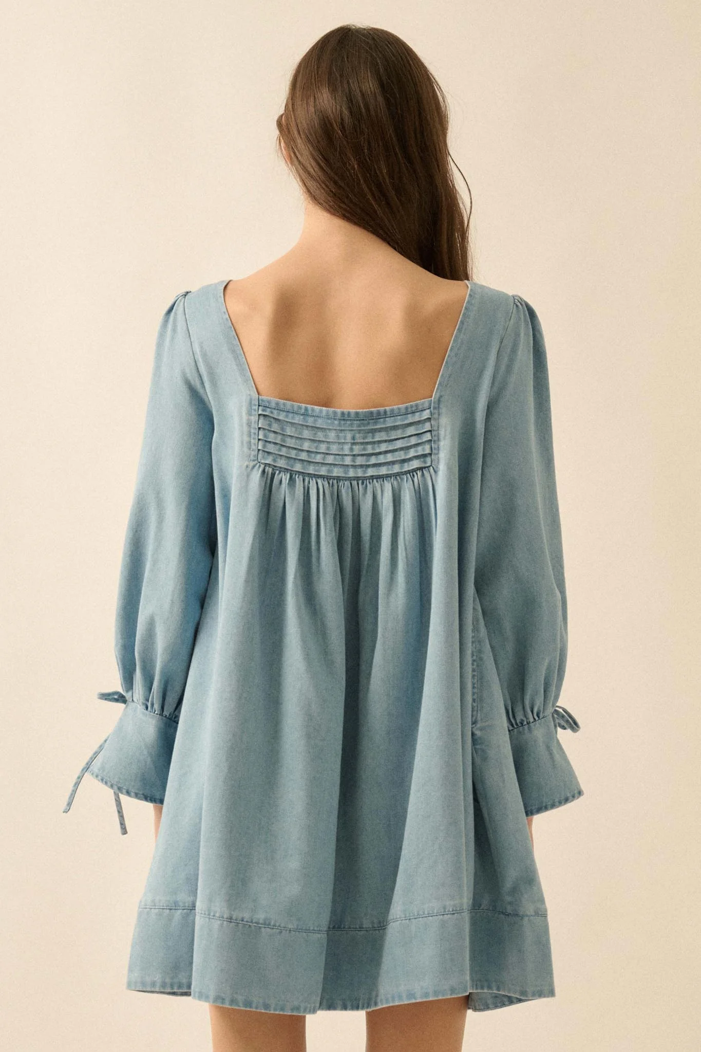 Dreaming in Denim Long-Sleeve Babydoll Mini Dress - Image 2