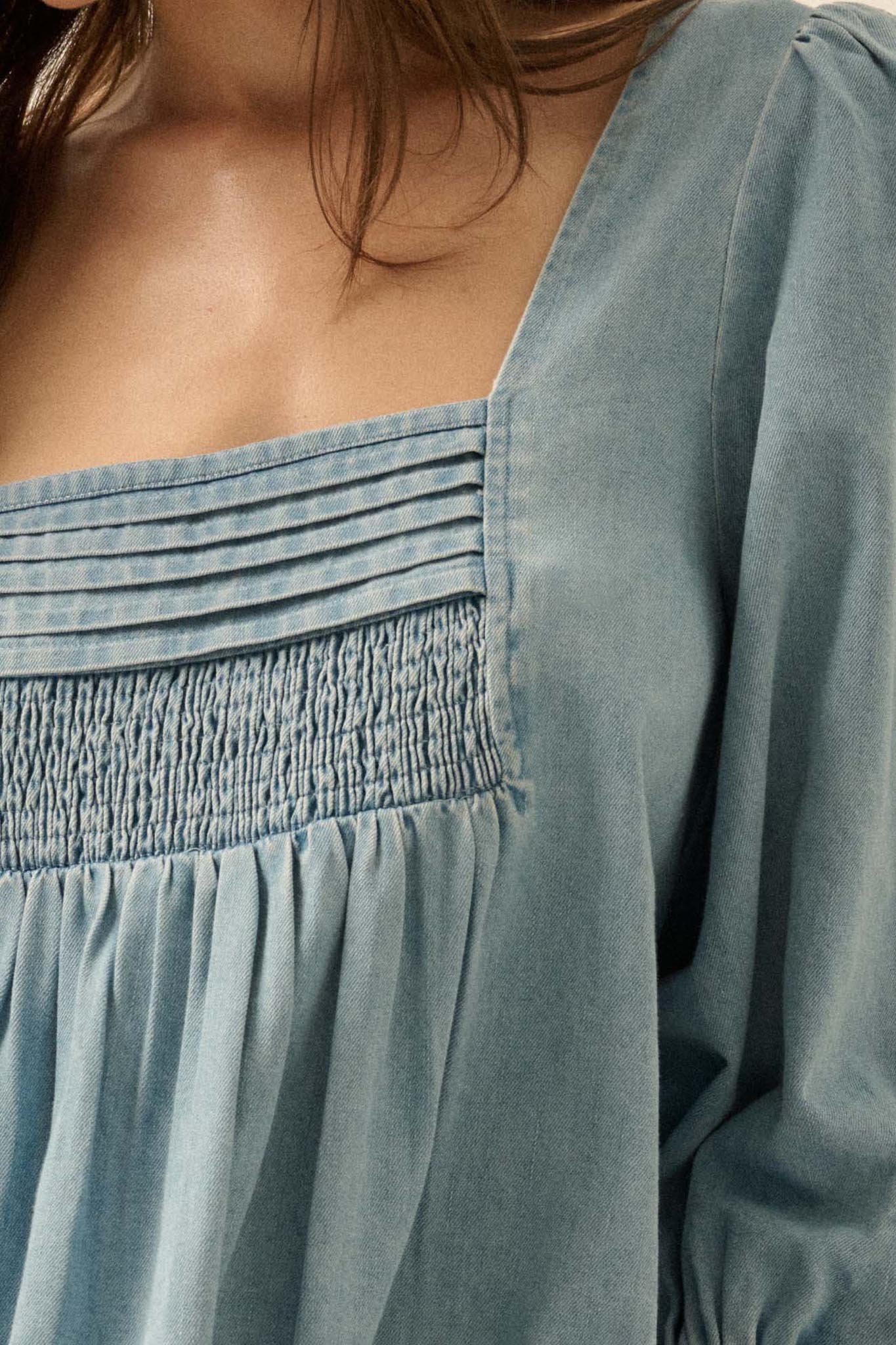 Dreaming in Denim Long-Sleeve Babydoll Mini Dress - Image 4