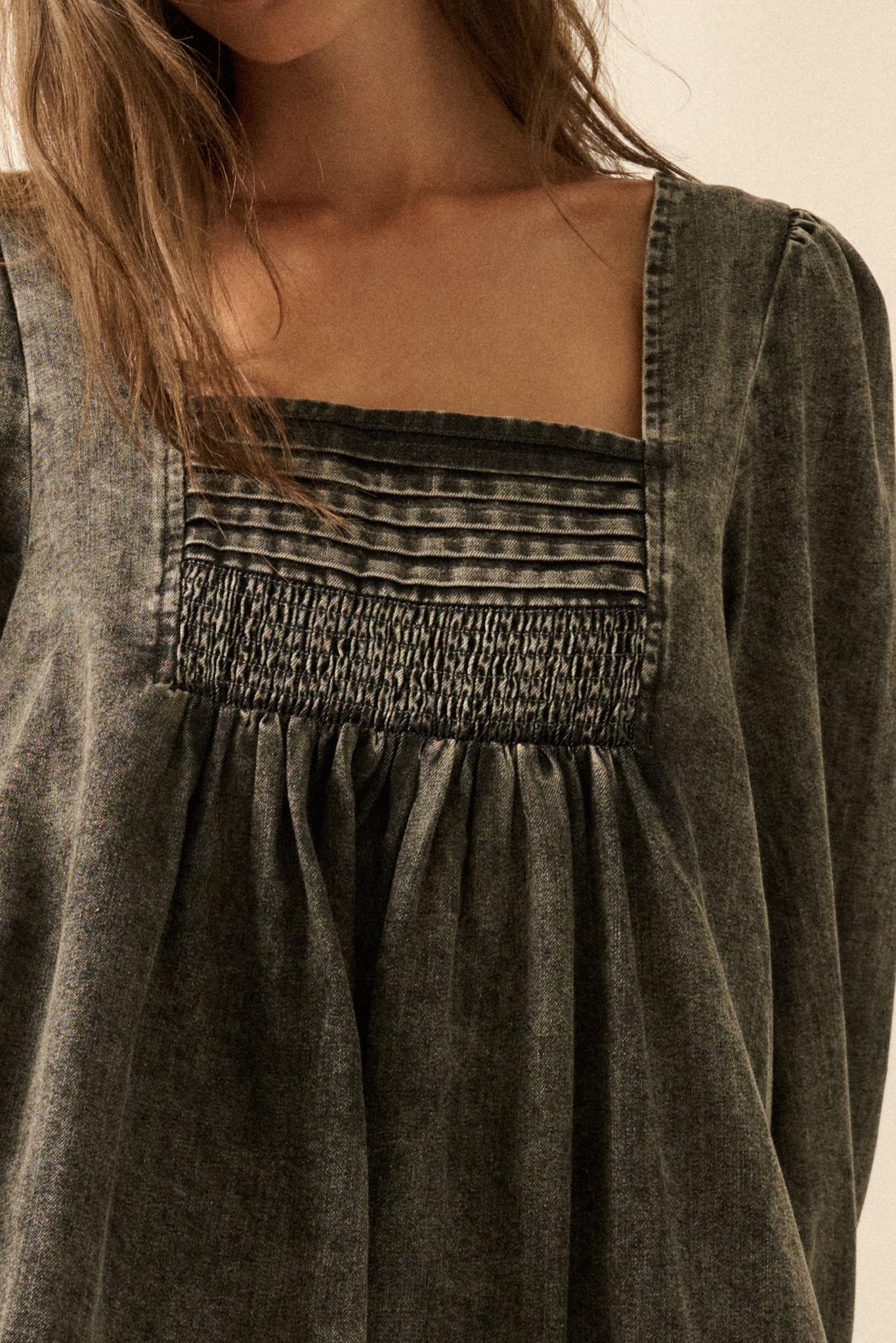 Dreaming in Denim Long-Sleeve Babydoll Mini Dress - Image 8
