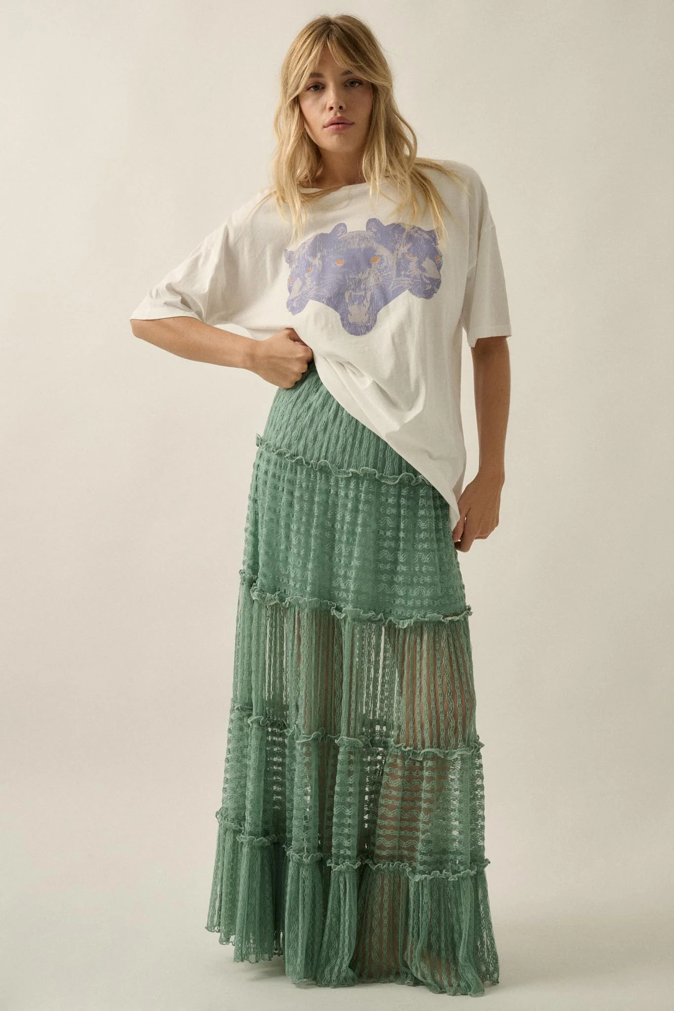 Dreaming of You Striped Lace Tiered Maxi Skirt - Image 13