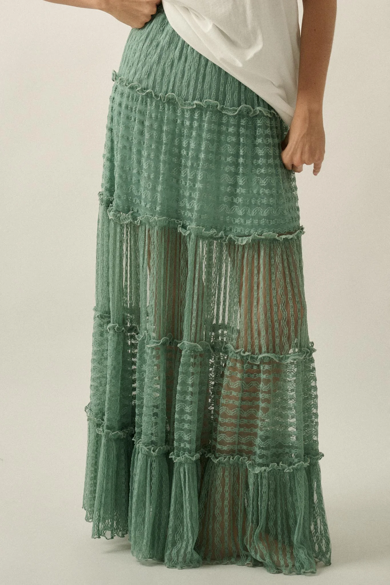 Dreaming of You Striped Lace Tiered Maxi Skirt - Image 15