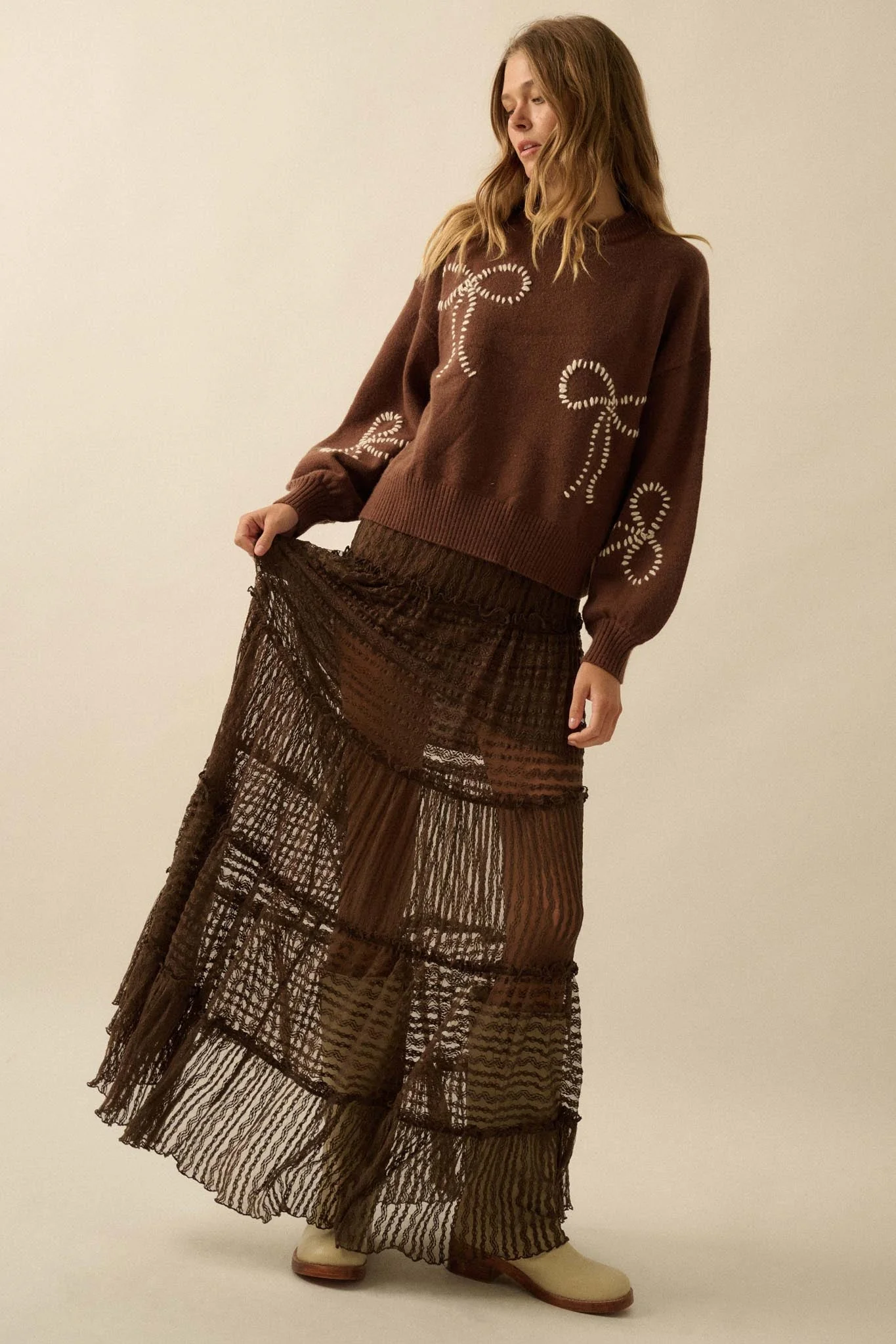 Dreaming of You Striped Lace Tiered Maxi Skirt - Image 19