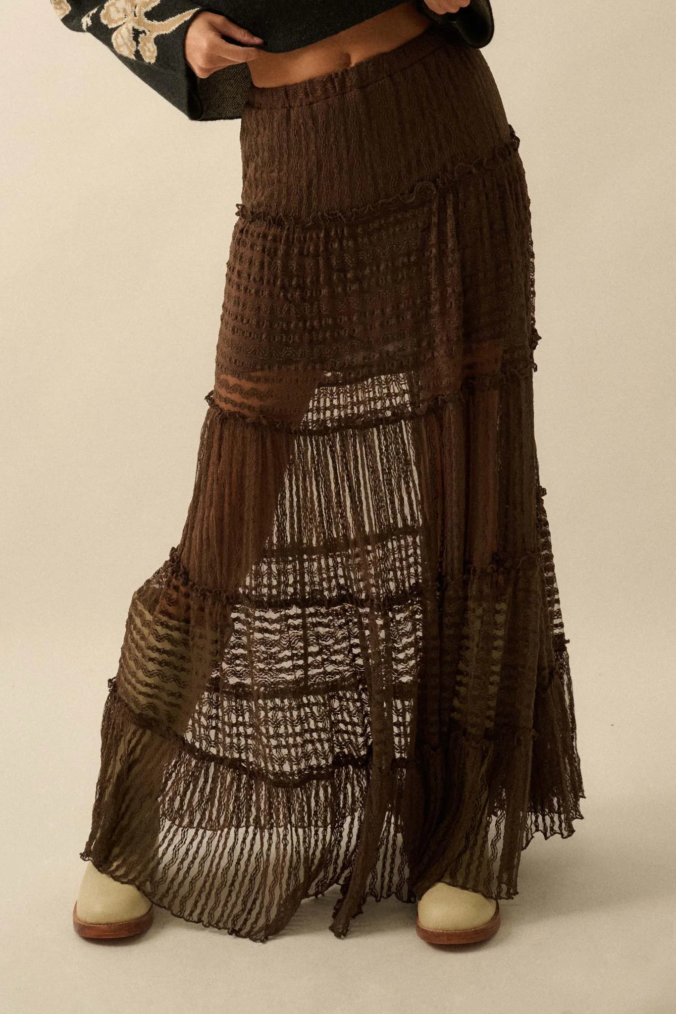 Dreaming of You Striped Lace Tiered Maxi Skirt - Image 21