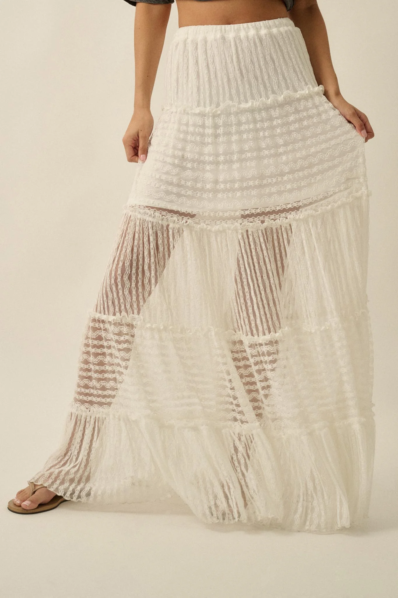 Dreaming of You Striped Lace Tiered Maxi Skirt - Image 6