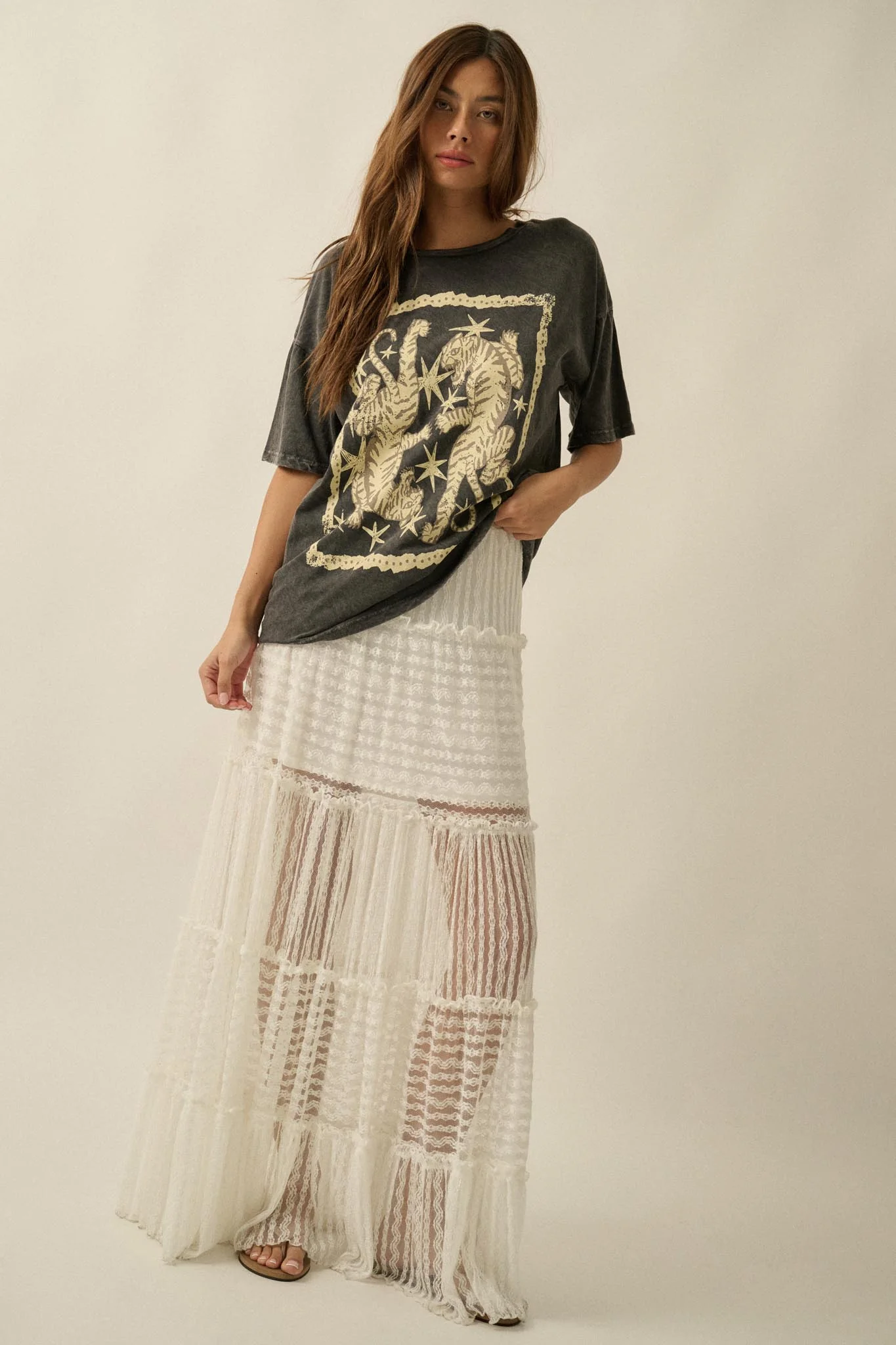 Dreaming of You Striped Lace Tiered Maxi Skirt - Image 7