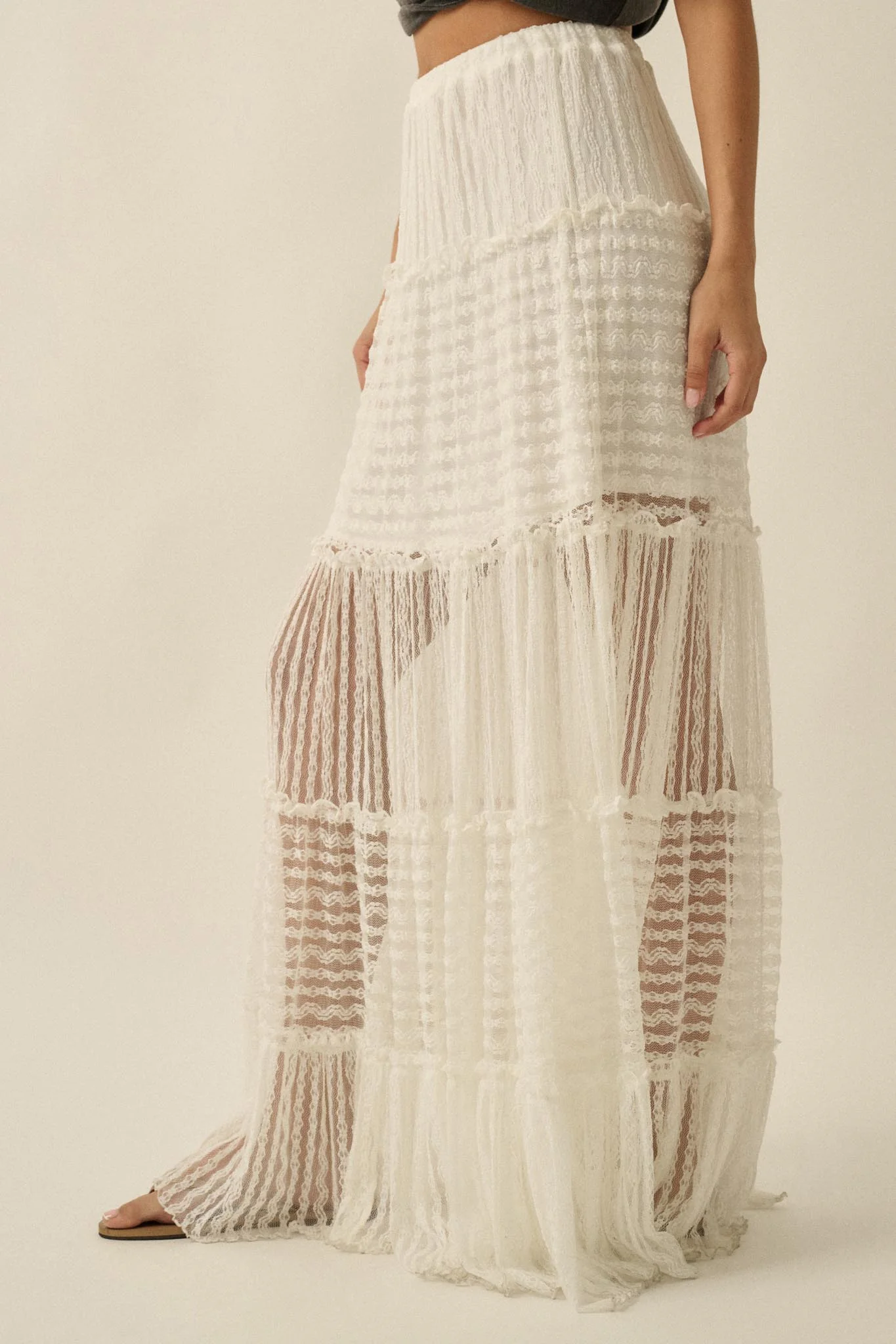 Dreaming of You Striped Lace Tiered Maxi Skirt - Image 8