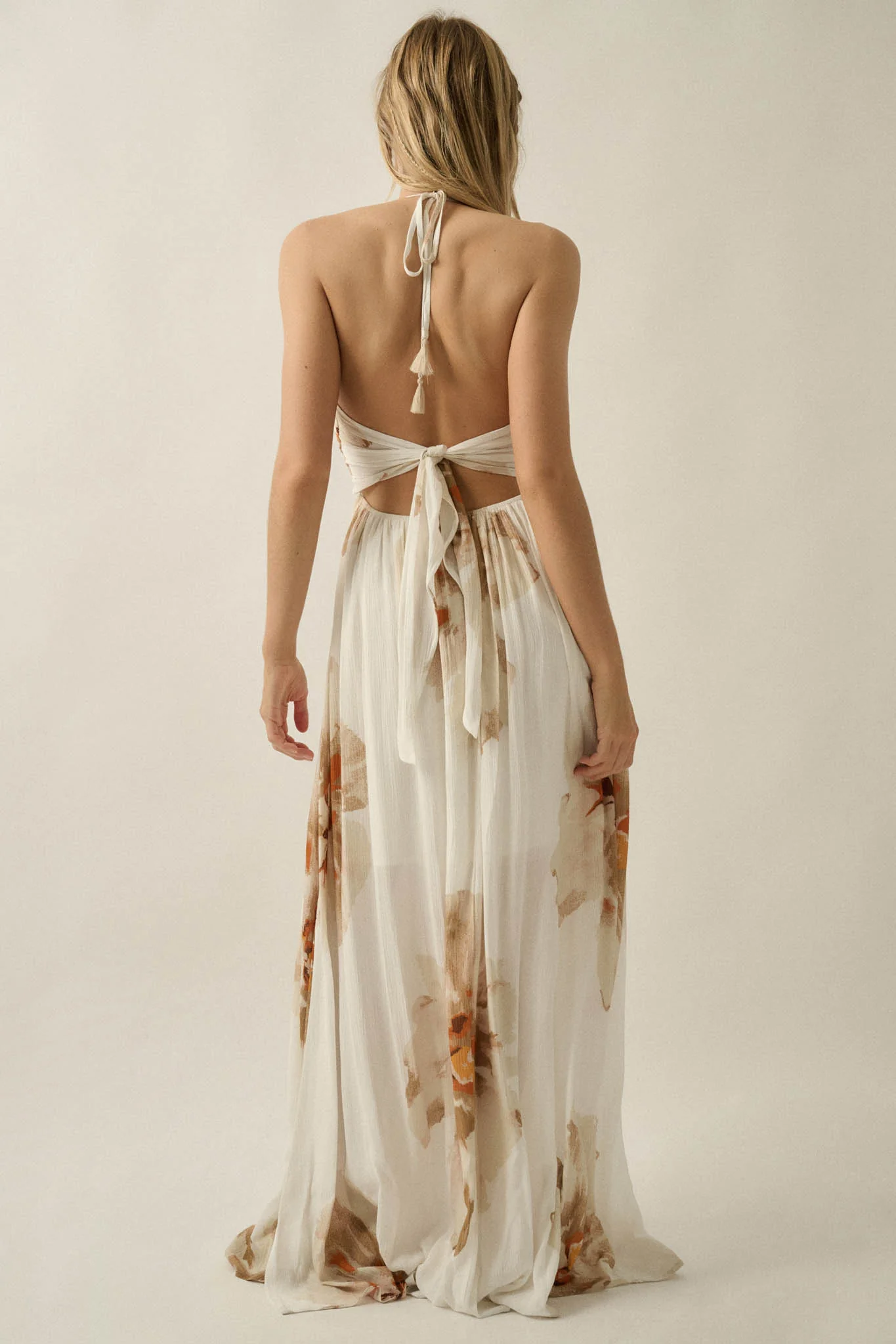 Dreams Abloom Floral Crepe Tie-Back Halter Maxi Dress - Image 2