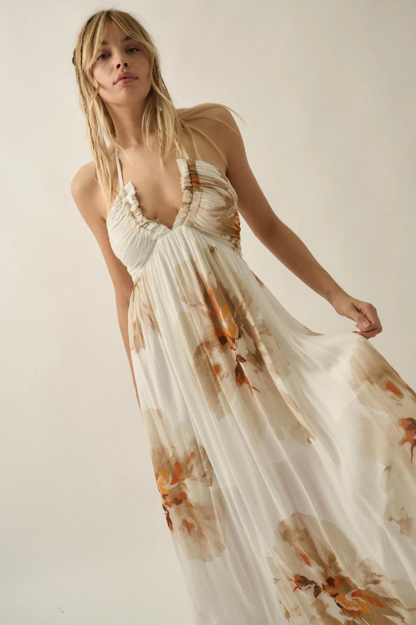 Dreams Abloom Floral Crepe Tie-Back Halter Maxi Dress - Image 3