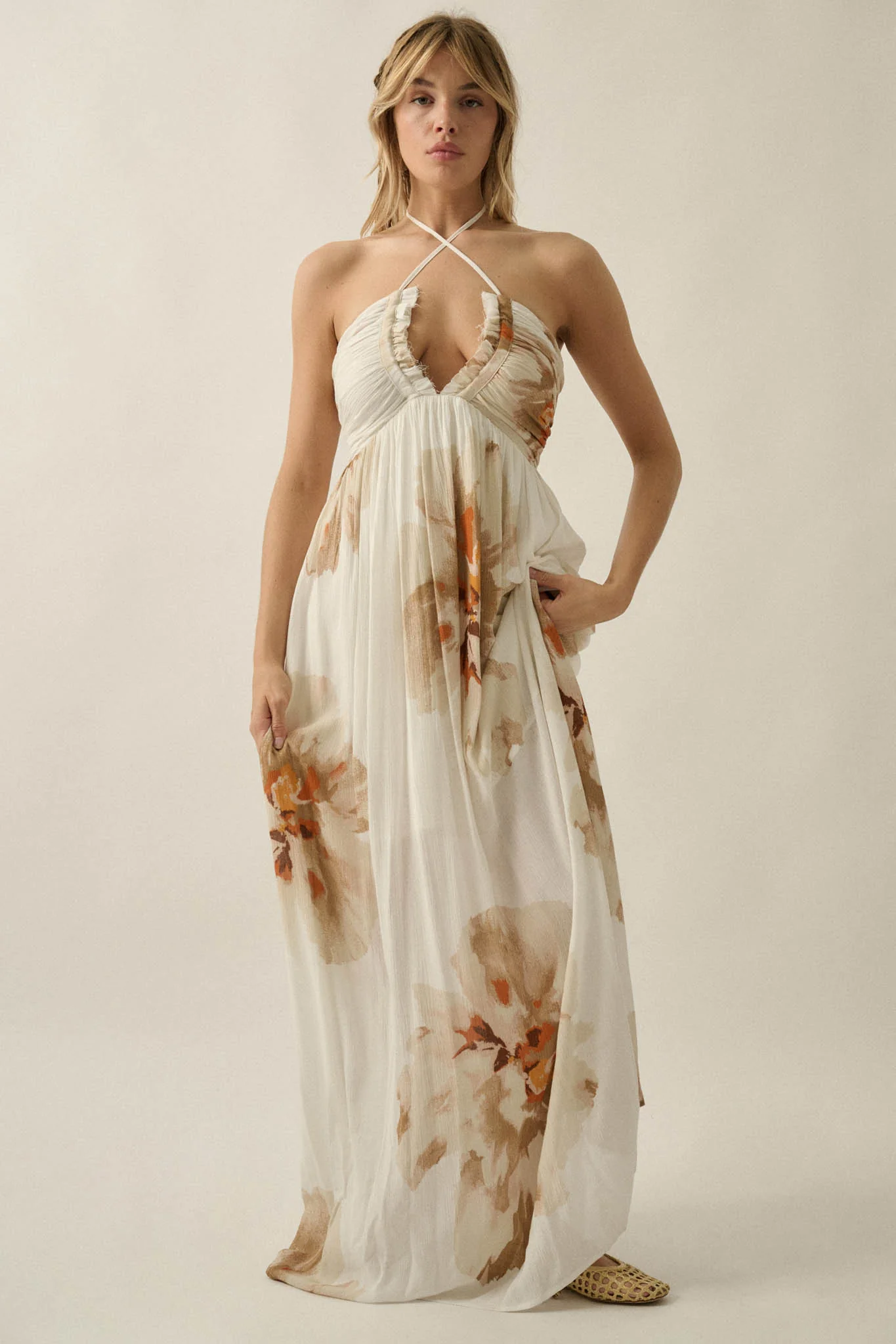 Dreams Abloom Floral Crepe Tie-Back Halter Maxi Dress - Image 4